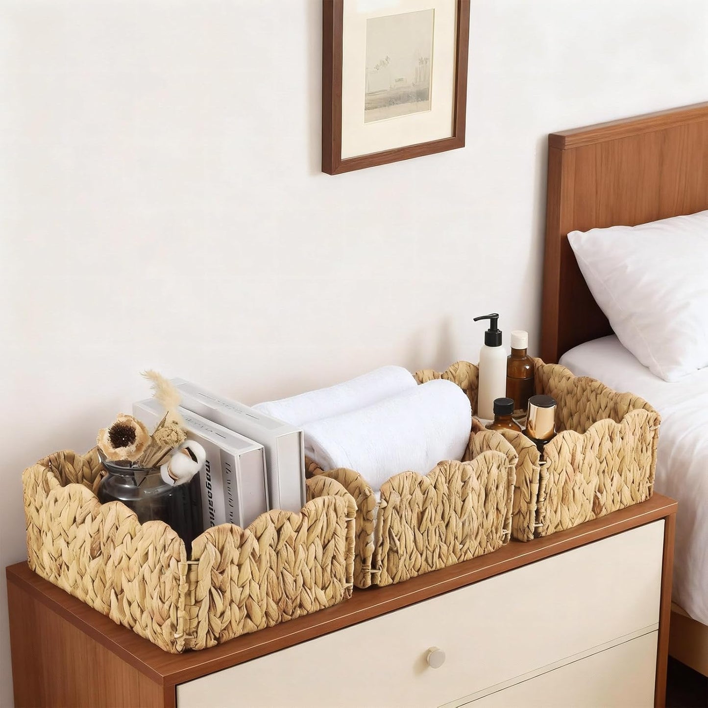Rectangular Wicker Storage Baskets / 12 x 9 x 5 / Set of 6