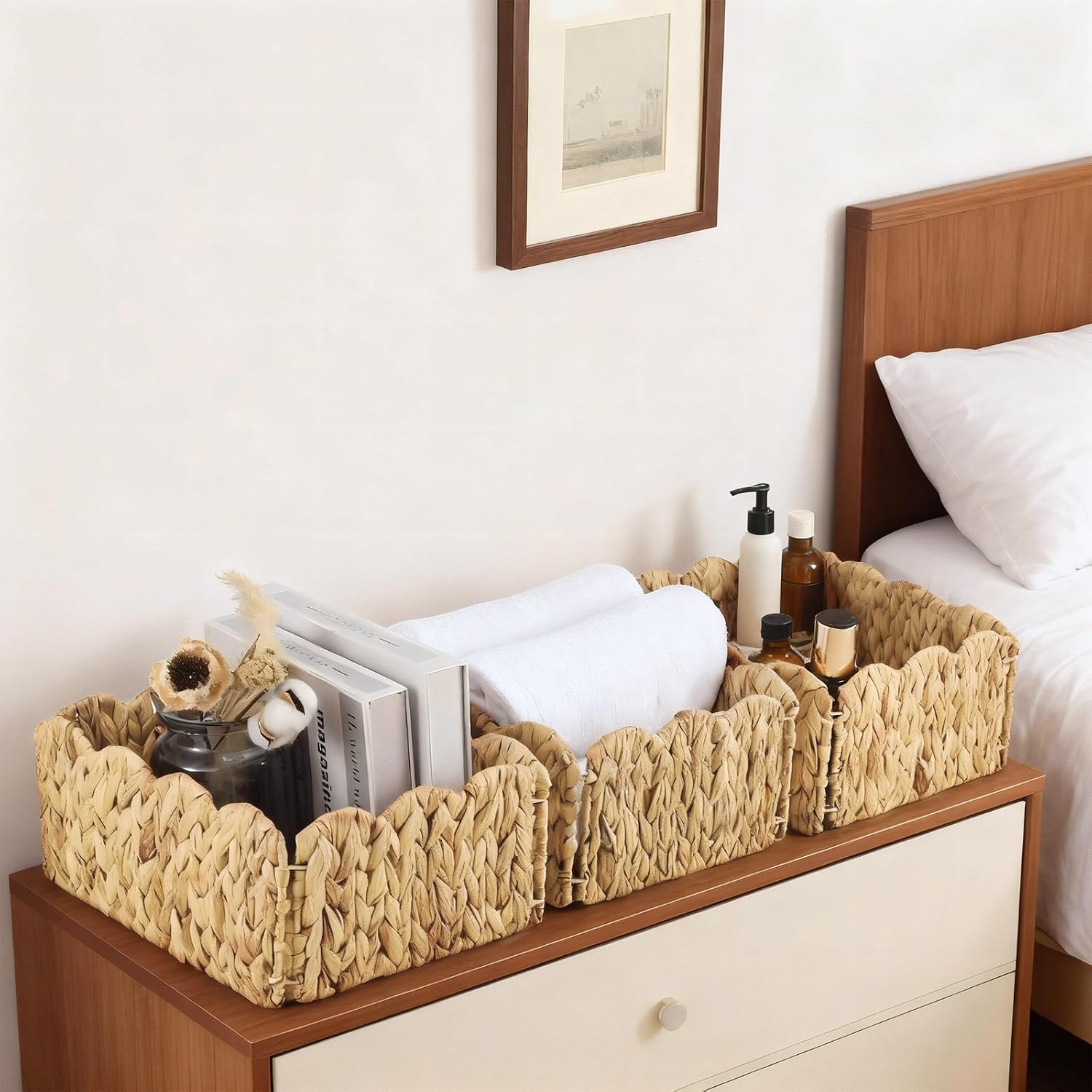 Rectangular Wicker Storage Baskets / 12 x 9 x 5 / Set of 6