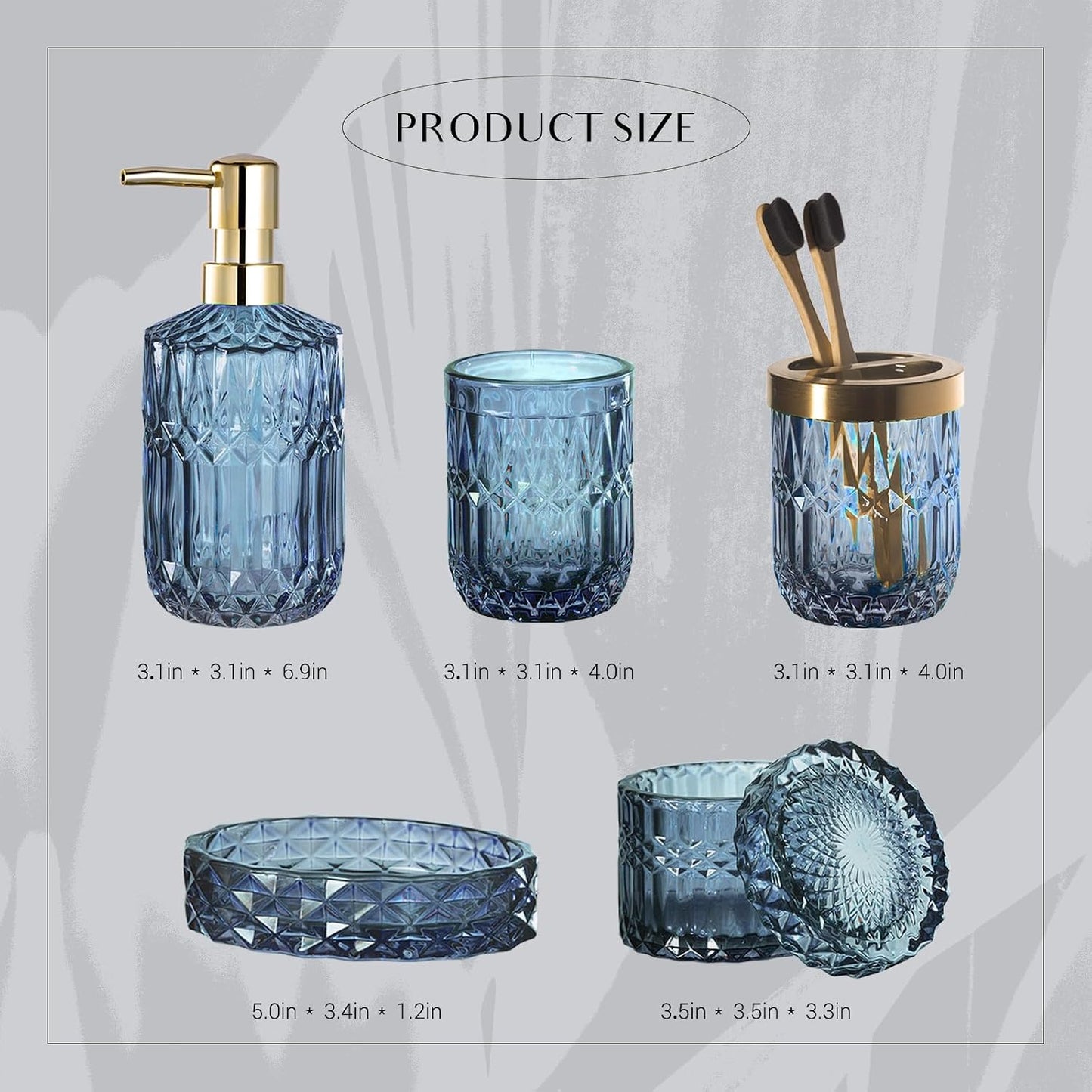 EMPO 6PCS Bathroom Clear Glass Accessories Set (Lotion Soap Dispenser, Soap Dish, Toothbrush Holder, Tumbler, Cotton