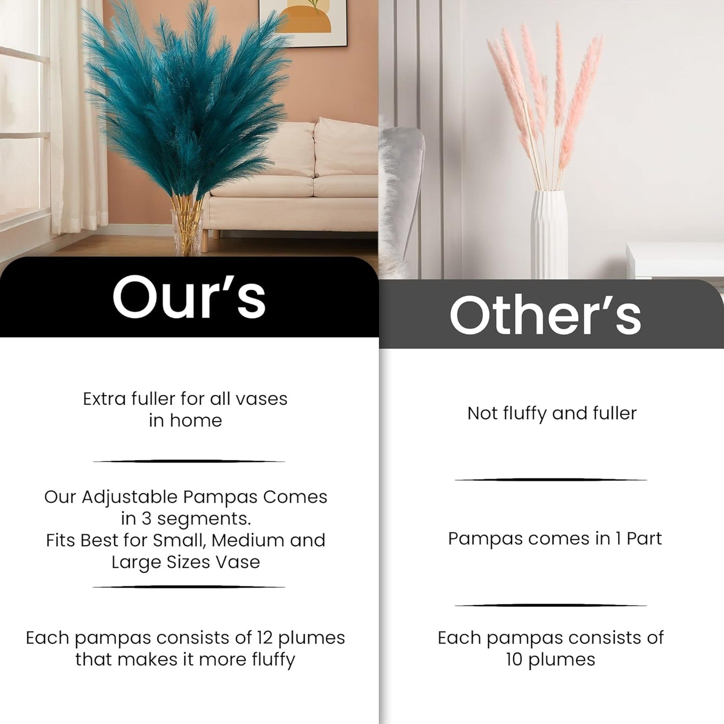 Fluffy Artificial Pompous Grass for Tall Floor Vase / Blue / Set of 7