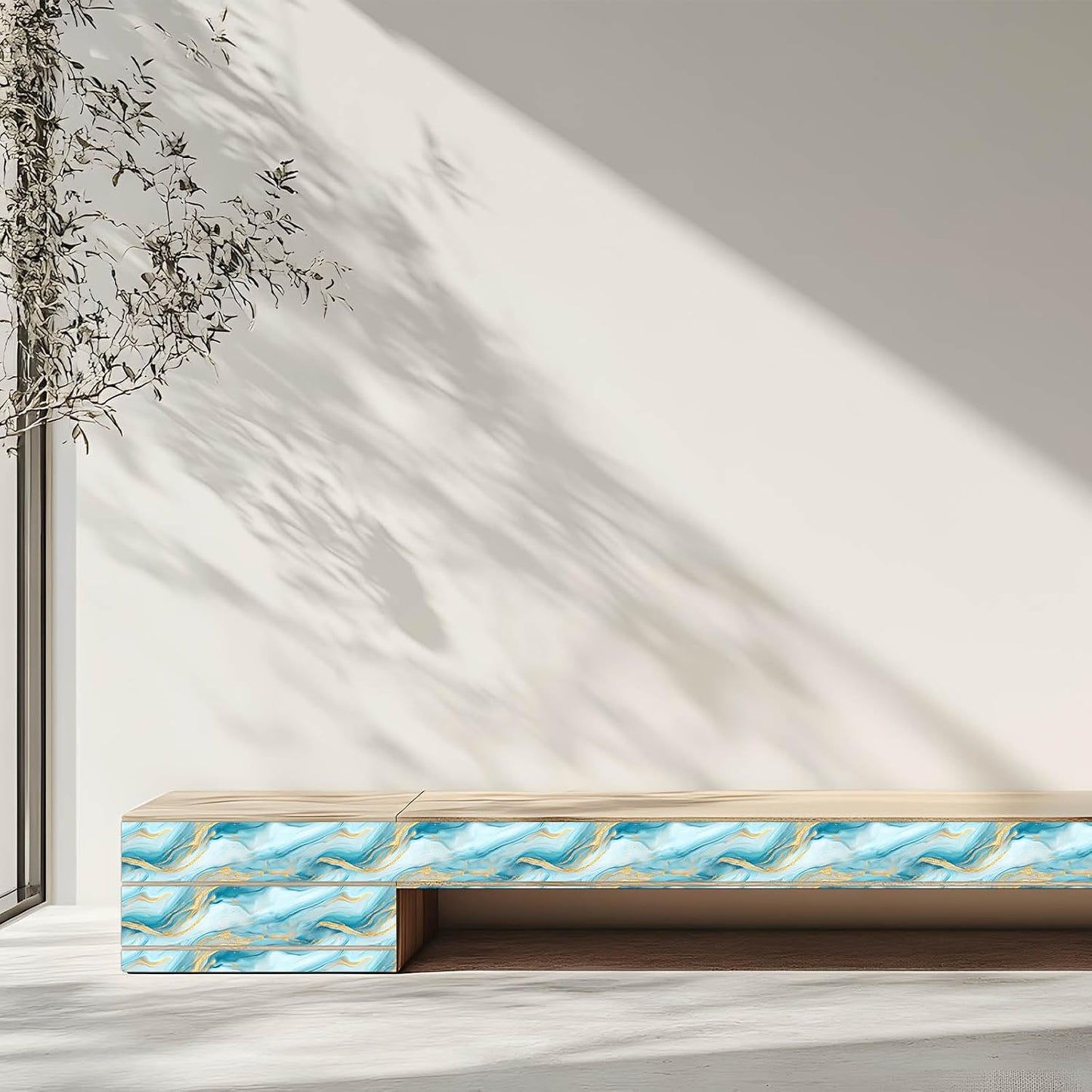 Wallpaper Border Peel and Stick Blue Gold Marble Pattern Mirror Frame / Ocean Gold Marble / 196 x 4