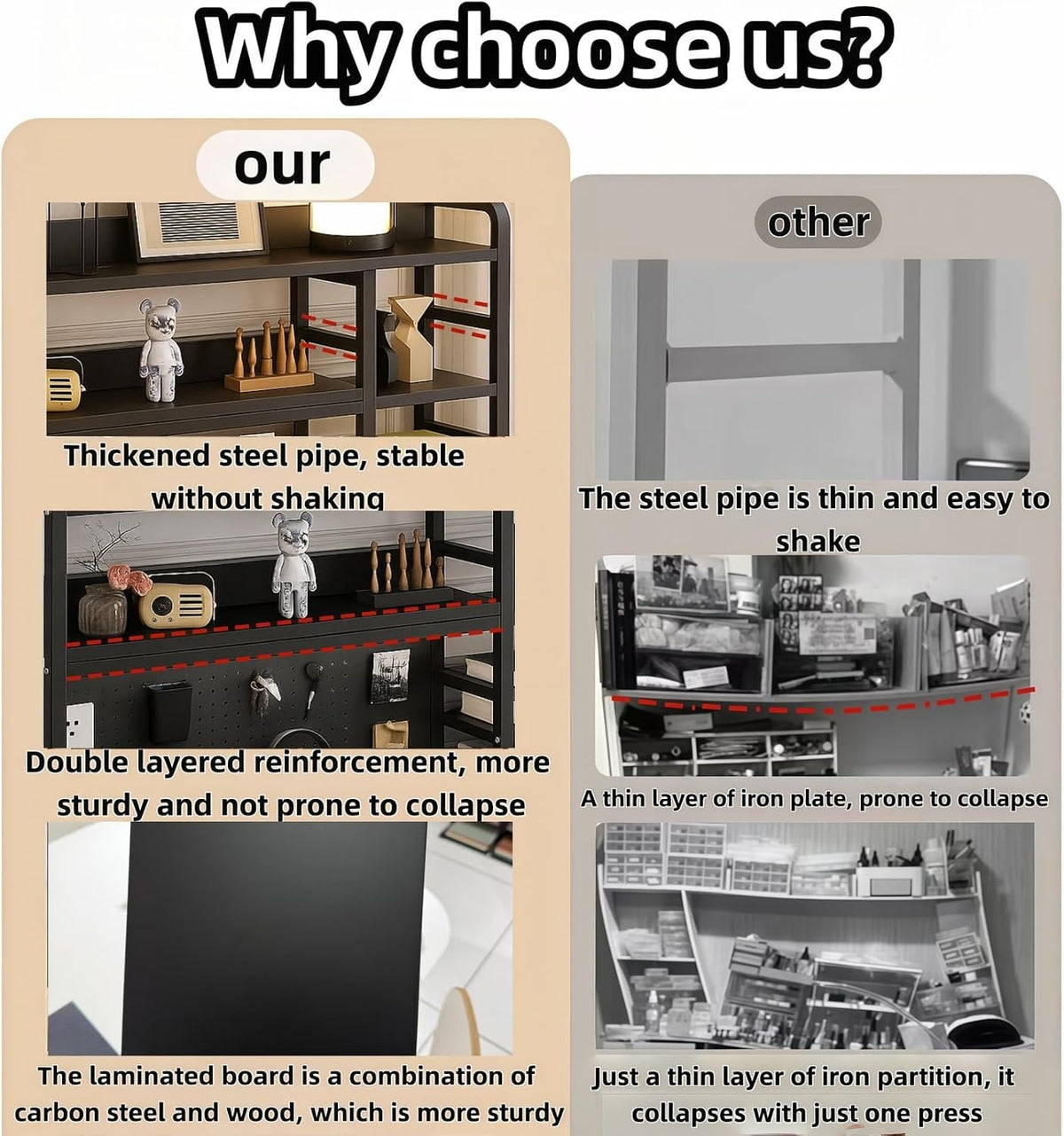Desktop Bookshelf, pegboard Storage and Organization Rack, Dorm Desk Shelf, Desk Hutch, Desktop Storage for Office