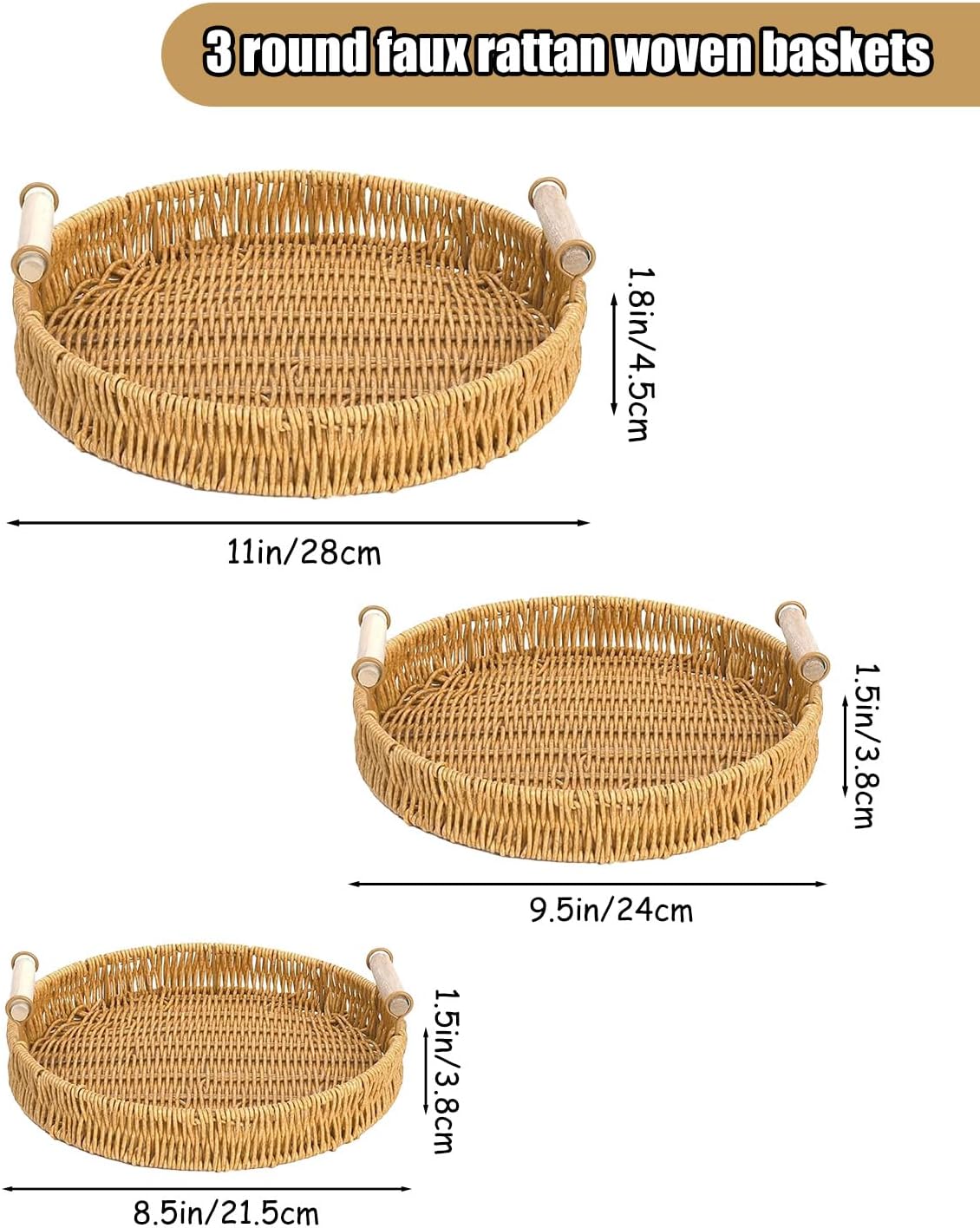 Imitation Rattan Tray / Round / Set of 3