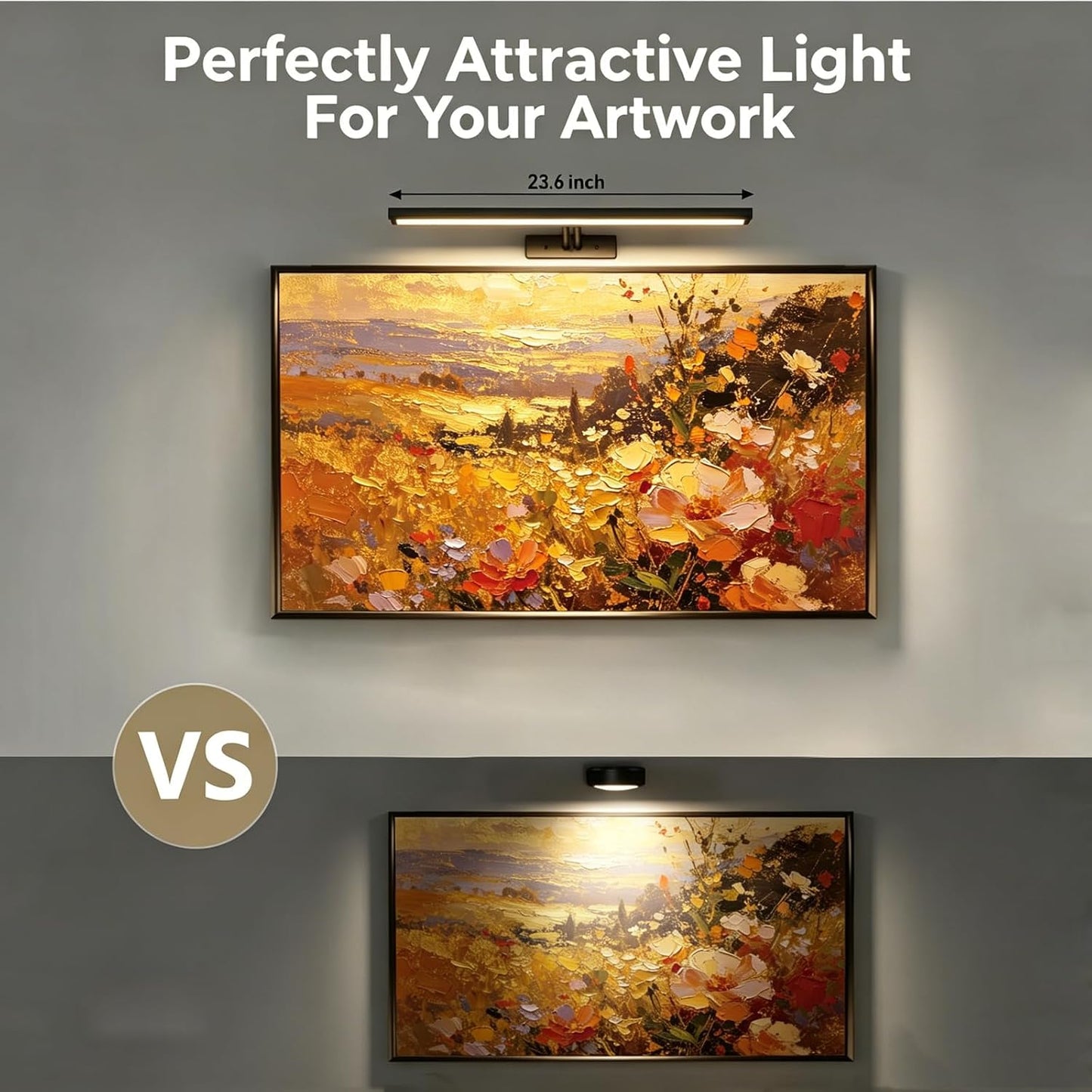 24" Wireless Picture Light, Dimmable Rechargeable Wall Light for Artwork | 5400mAh Cordless Black Wall Sconce