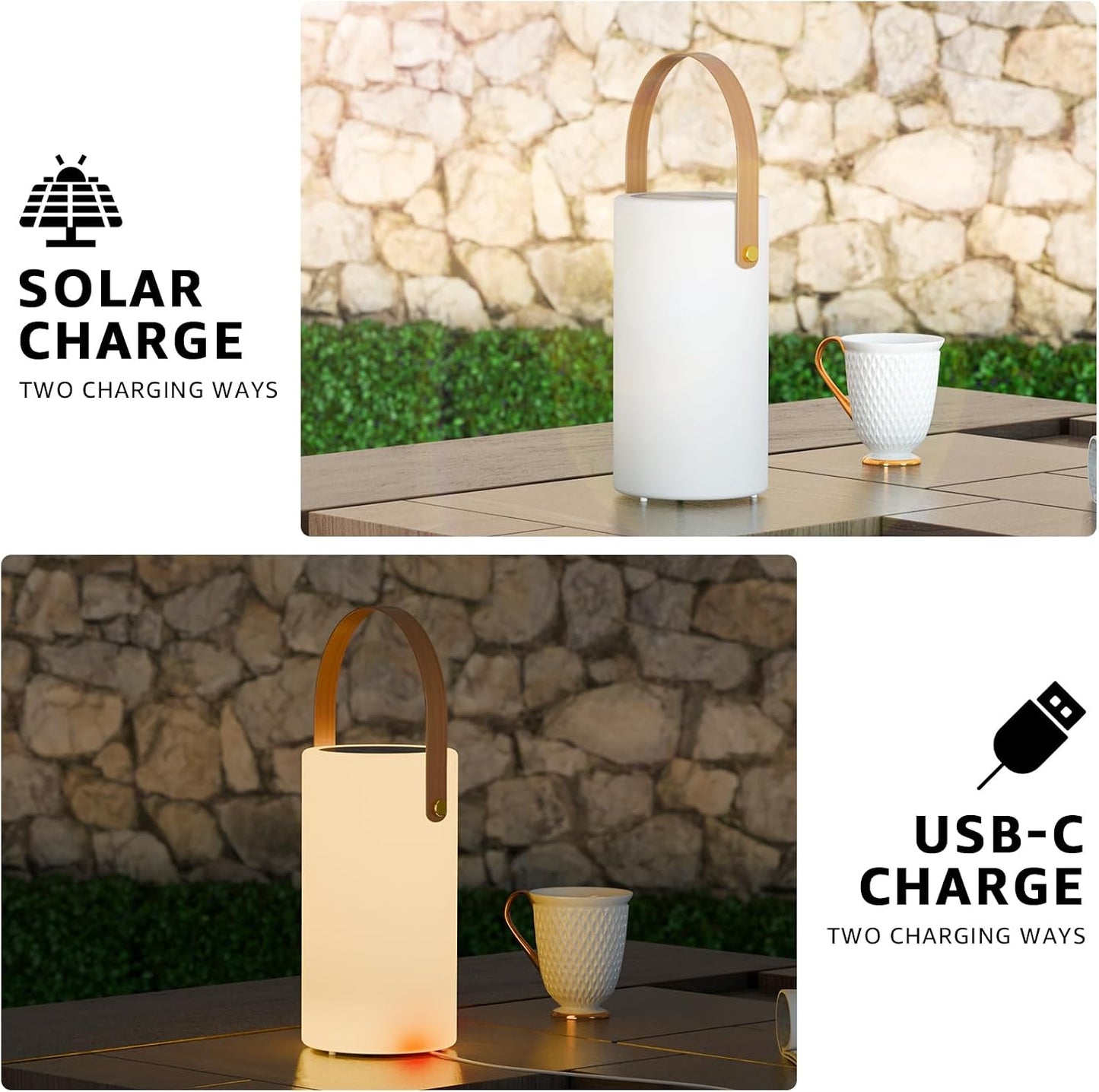 Portable Solar Table Lamp 2 in 1 Charging Outdoor Lantern with Remote RGB Cordless Lights, Water-Resistant IP44 for