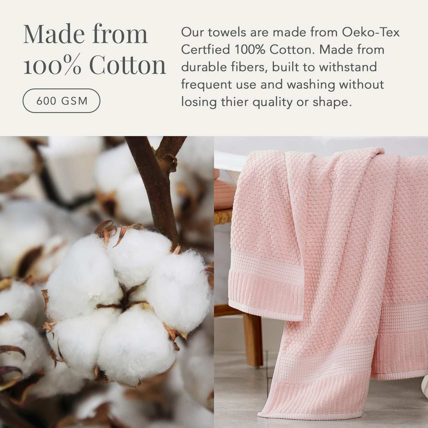 NY Loft 100% Cotton 6-Pack Hand Towel Set | Pink | Oeko-TEX | Quick-Dry | Six 16" x 28" Hand Towels | Super Absorbent