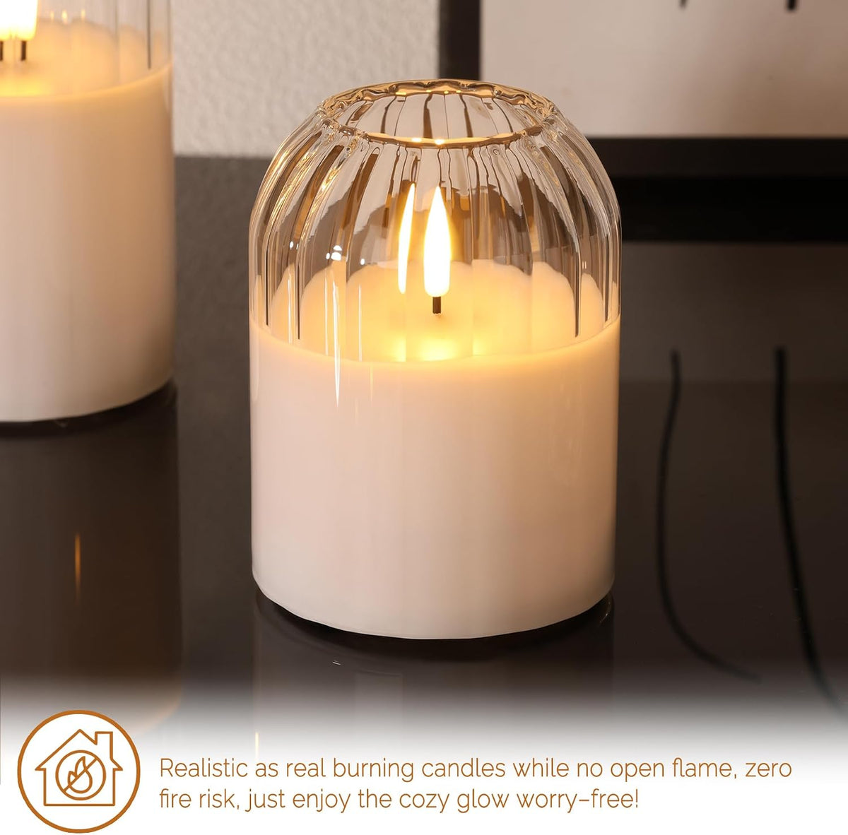 Clear Glass Flameless Pillar Candles with Remote Timer Set of 3 | Flickering LED Candles, Home Shelf Table Accent