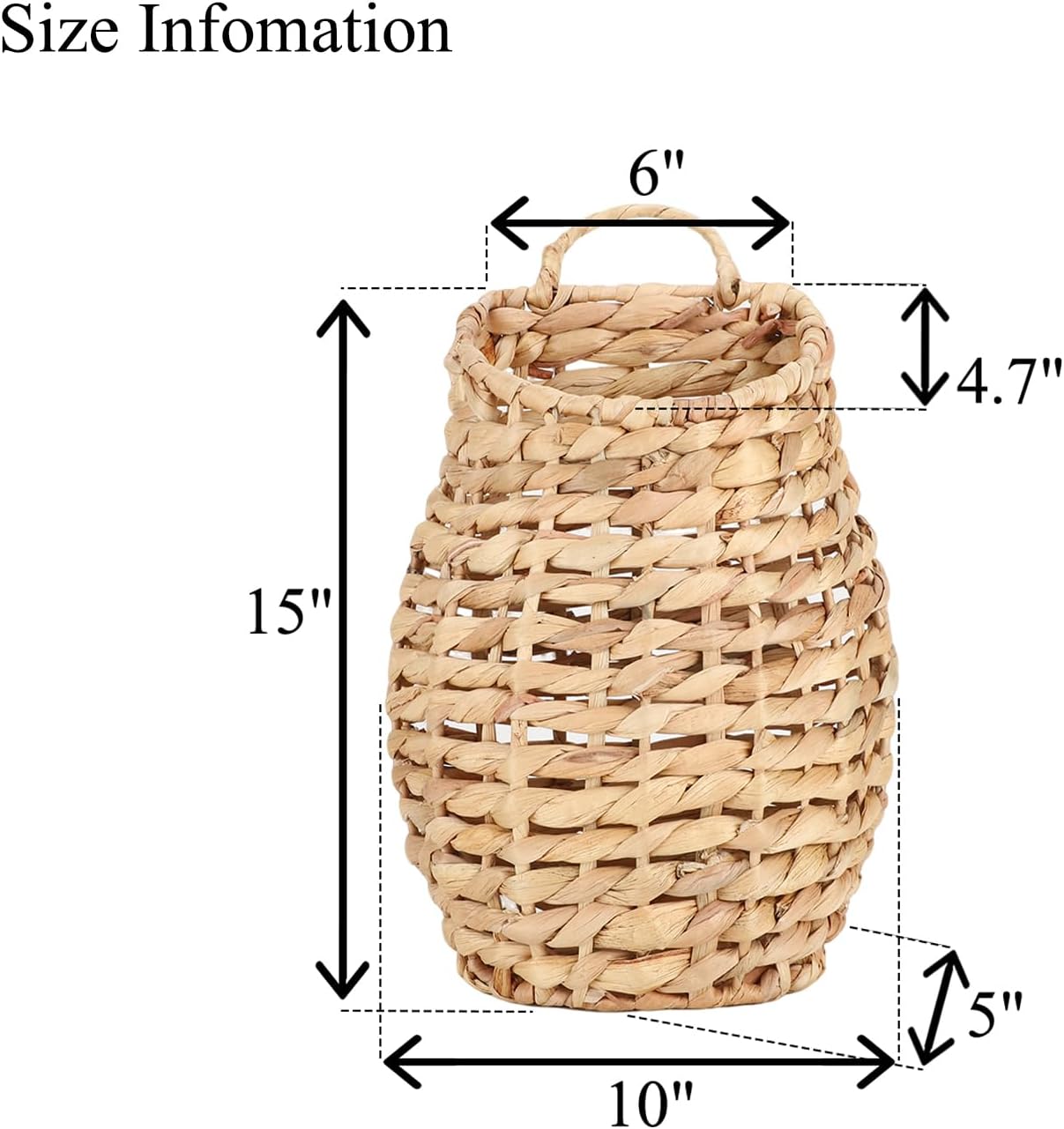 YRMT Water Hyacinth Woven Hanging Basket Wall Hanging Basket Decorative Front Door Basket Decor