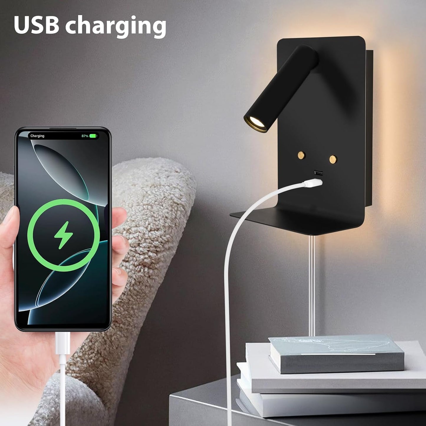 ZEROUNO LED Dimmable Wall Mounted Reading Light, Backlight Night Wall Lamp, Adjustable Headboard Plug in Wall Sconce