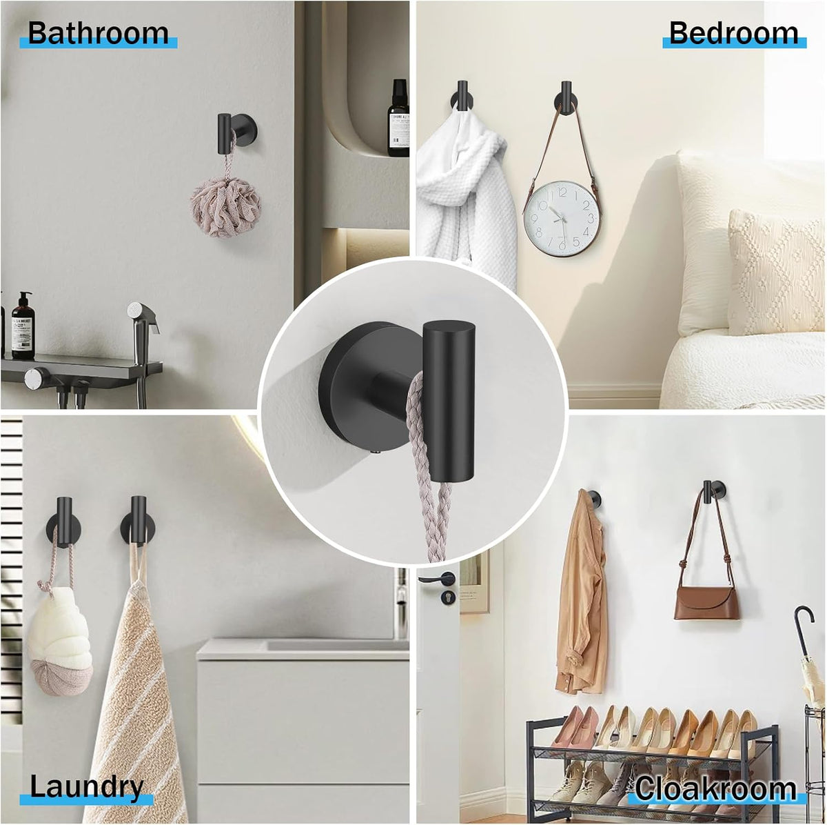5 Pieces Matte Black Bathroom Hardware Accessories Set SUS304 Stainless Steel Black Towel Bar Holder Set, 23.6Inch