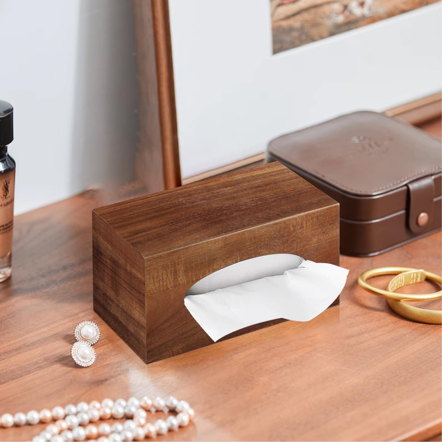 Acacia Wood Tissue Box Cover Rectangle / Brown