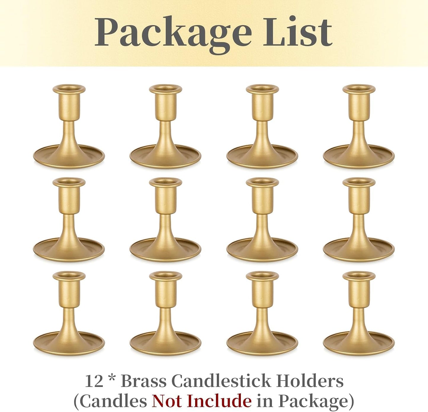 Gold Taper Candle Holder Set of 12, Hewory Short Skinny Brass Candlestick Holders, Vintage Small Low Metal Candles