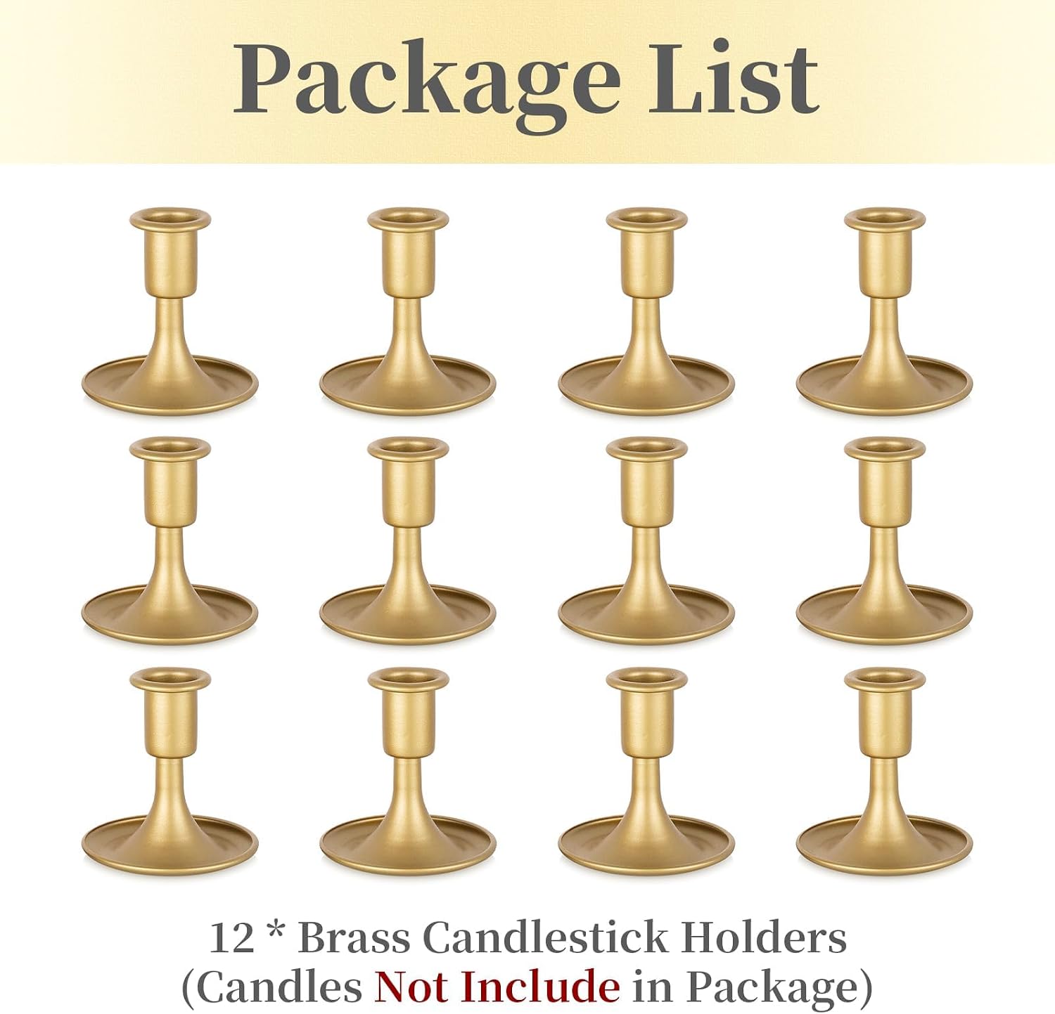Gold Taper Candle Holder Set of 12, Hewory Short Skinny Brass Candlestick Holders, Vintage Small Low Metal Candles