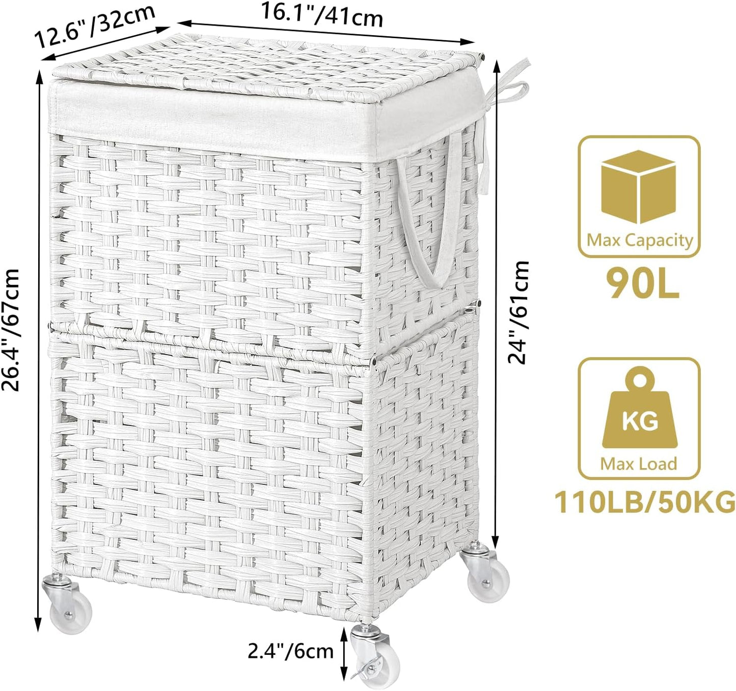 Rolling Laundry Basket / 90l / White