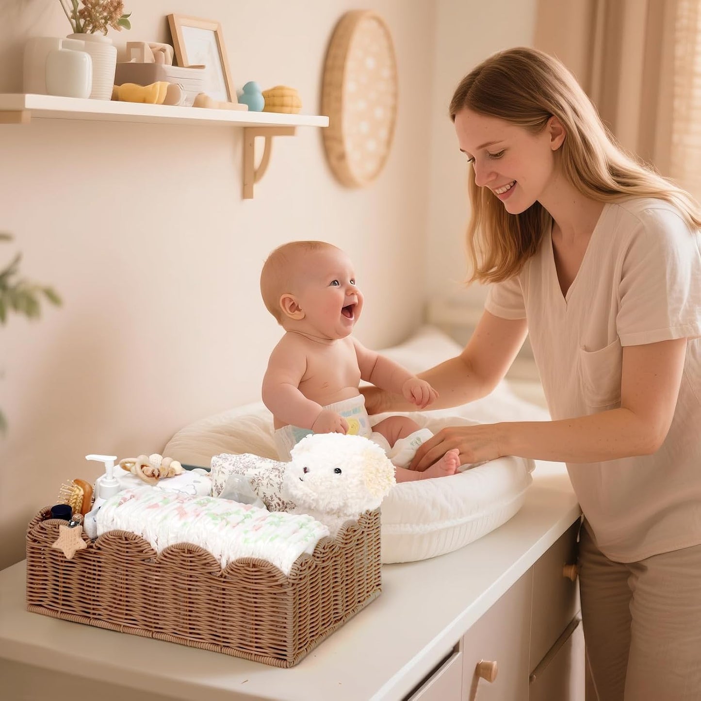 Wicker Diaper Caddy Organizer / Tea Brown / L