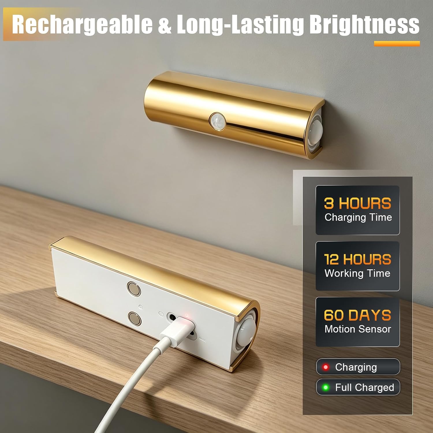 2 Pack Motion Sensor Wall Light, Rechargeable Wall Sconces | Wall Sconces Battery Operated with 3 Colors & Dimmable