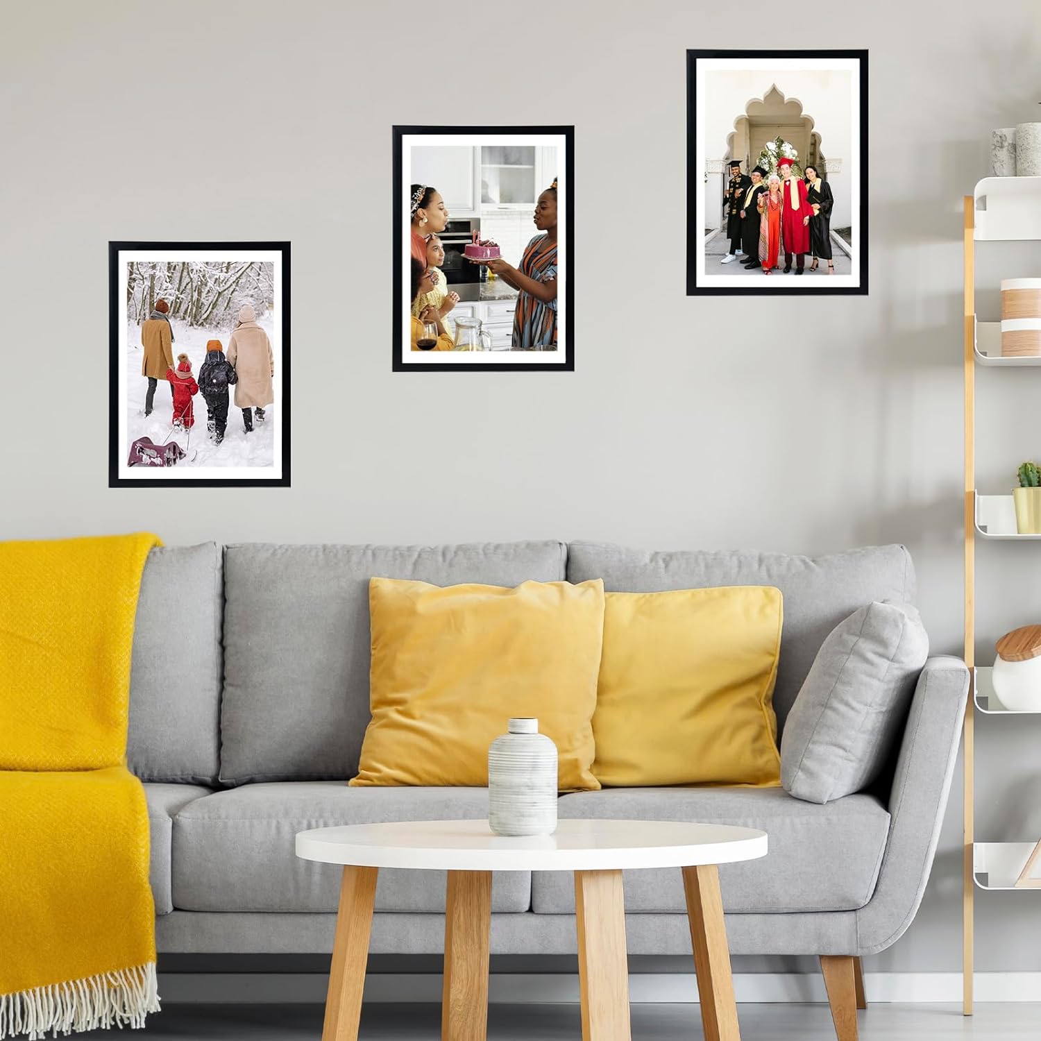 JCJMY 12x16 Picture Frame Set of 4 Black with 11x14 Mat, Display Photo 11x14 with Mat or 12 x 16 Without Mat, Wall