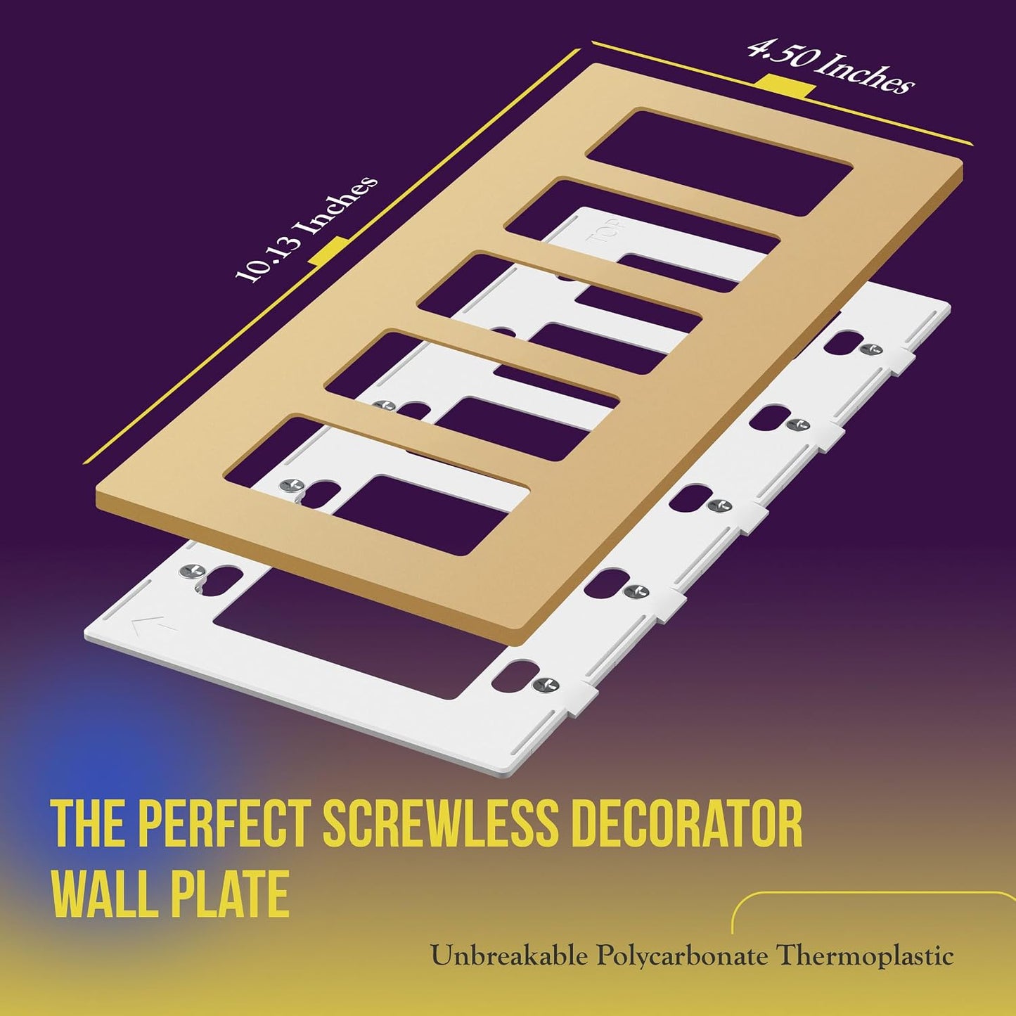 ENERLITES 5-Gang Gold Screwless Decorator Switch Outlet Wall Plate Cover | Size 4.68" x 10.14", 1 Pack Fits light