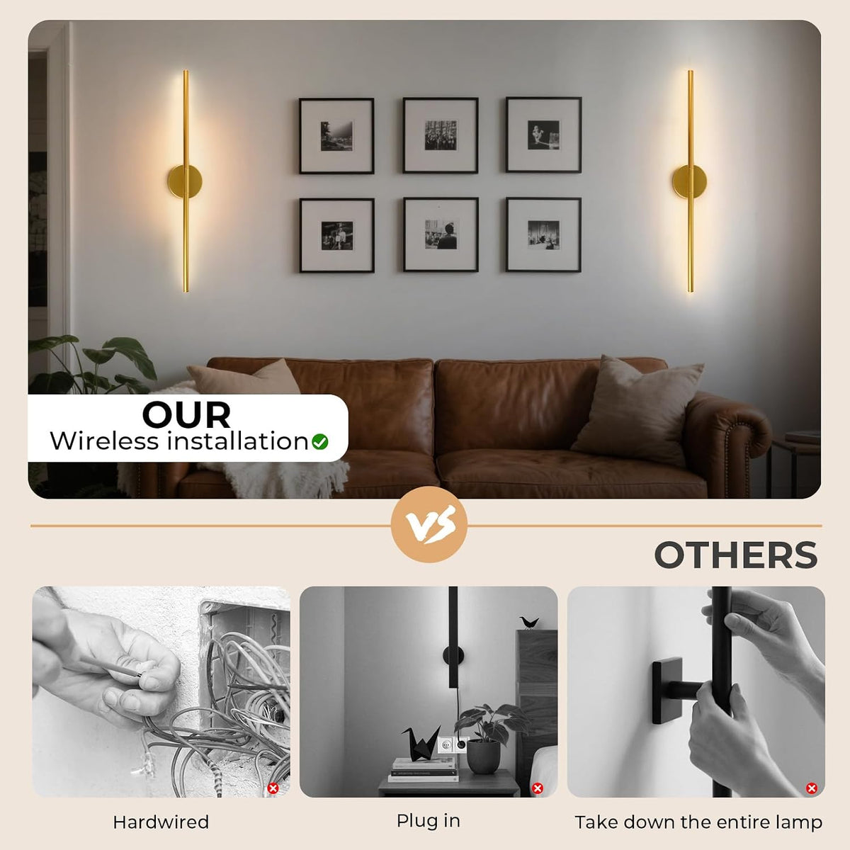 Rechargeable Wall Light Detachable Wireless Dimmable 1 Pack 360°Rotate | Battery Operated Wall Sconce 3000-6500K with