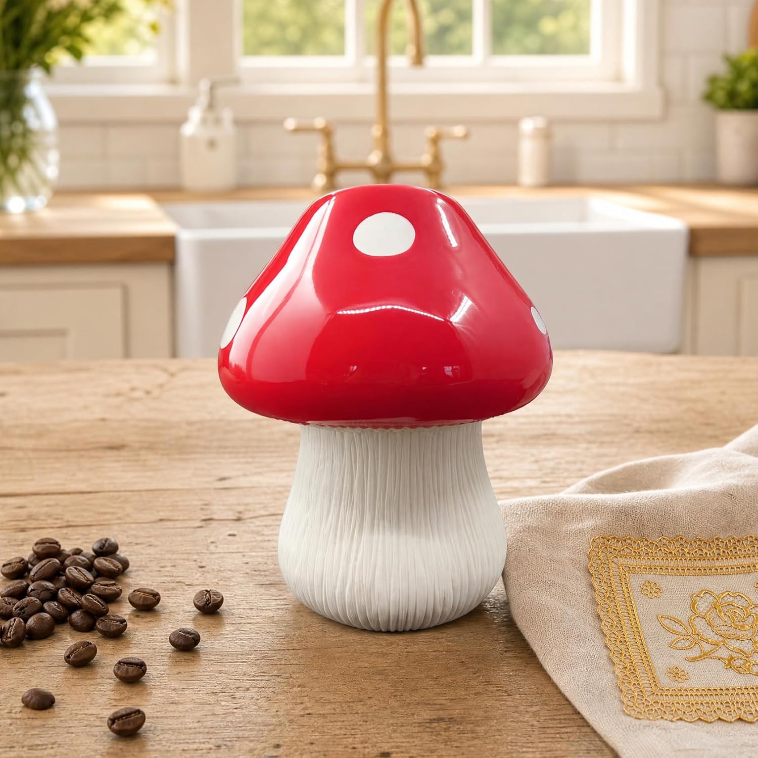 Mushroom Ceramic Flower Vase / Red&white - H6.8