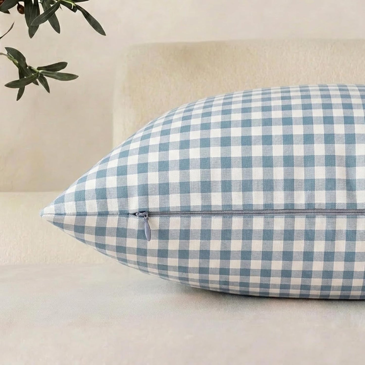 Light Blue Pillow Covers Farmhouse Plaid Throw Pillows Spring / Grey Blue / 18 x 18 / Set of 4