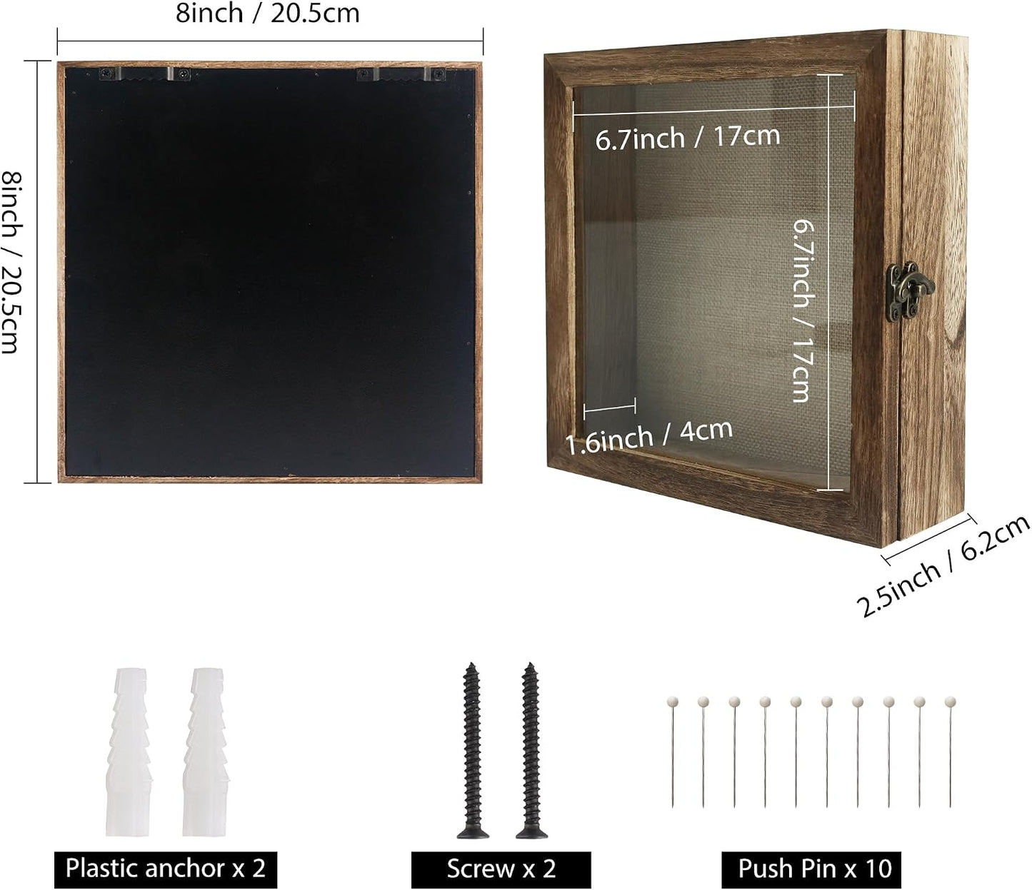 GraduatePro Shadow Box Frame 8x8 Display Case with Linen Back, Real Glass Window Door with Hinge, Picture Frame Wedding