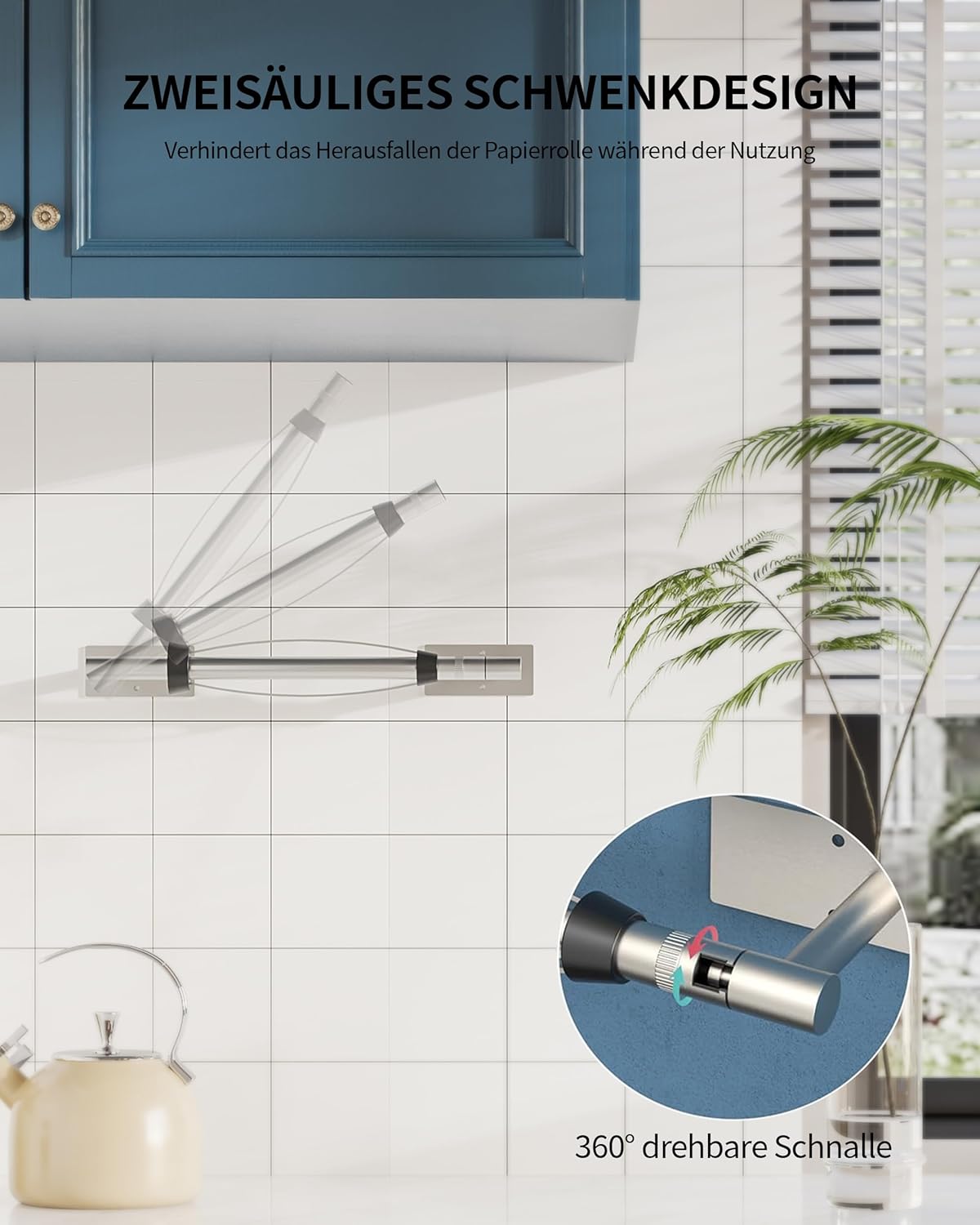 Paper Towel Holder Under Cabinet with Damping Single Hand Operable | 304 Stainless Steel Brushed Nickel Post Pivoting