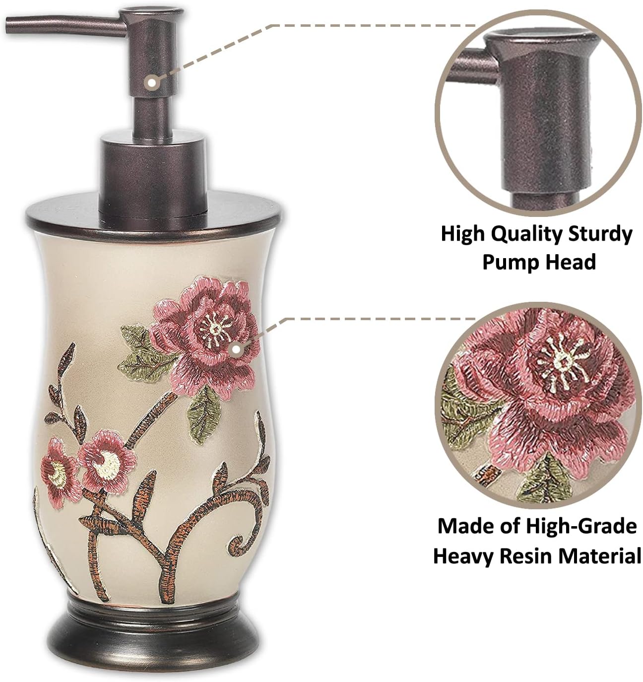 Zahari Home 4pc Larrisa Floral Bathroom Accessories Sets Modern Classic Flower Soap Dispenser, Tumbler, Tooth Brush
