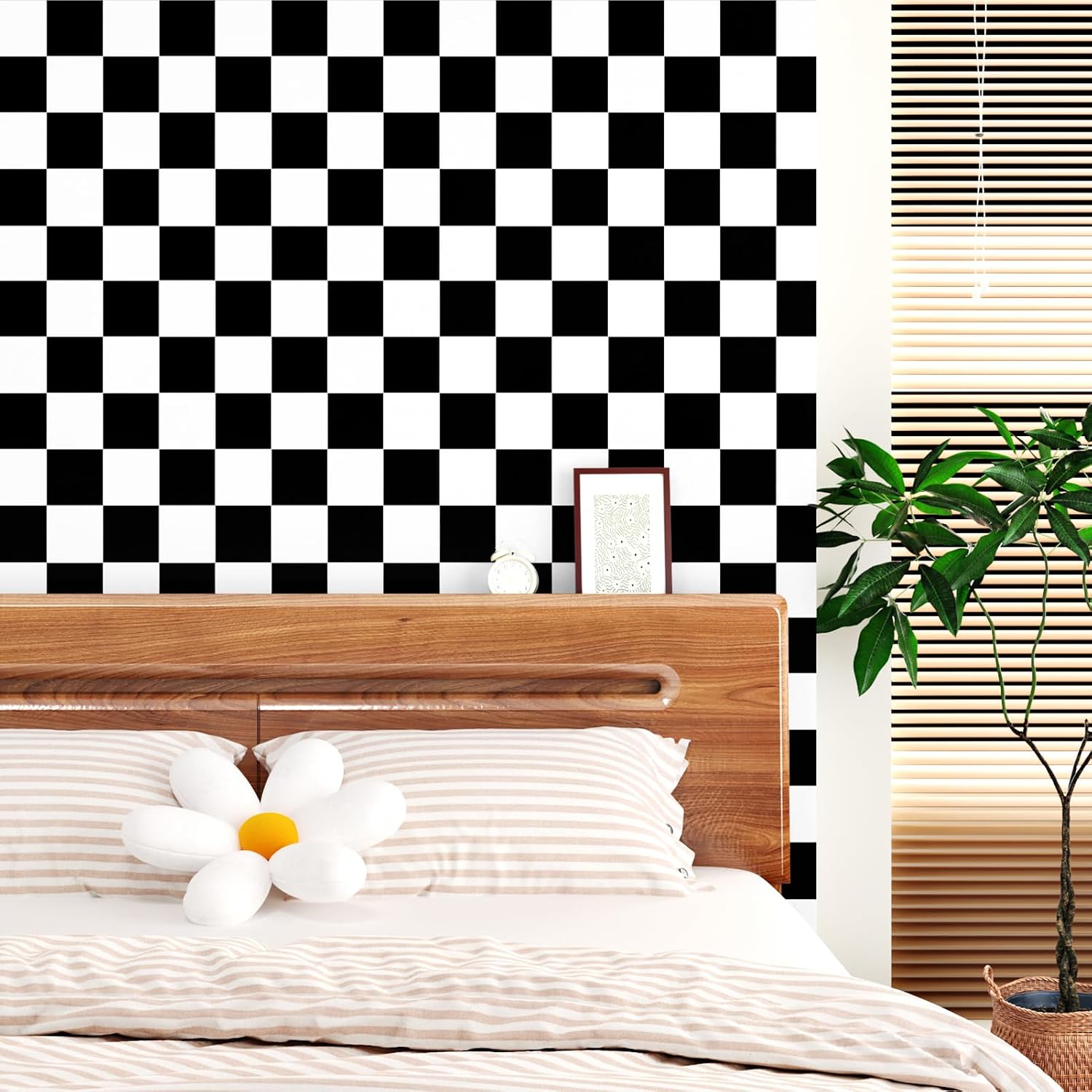 White Checkered Wallpaper Modern Geometric Peel and Stick Wallpaper Lattice / 15.8 x 236 / Black