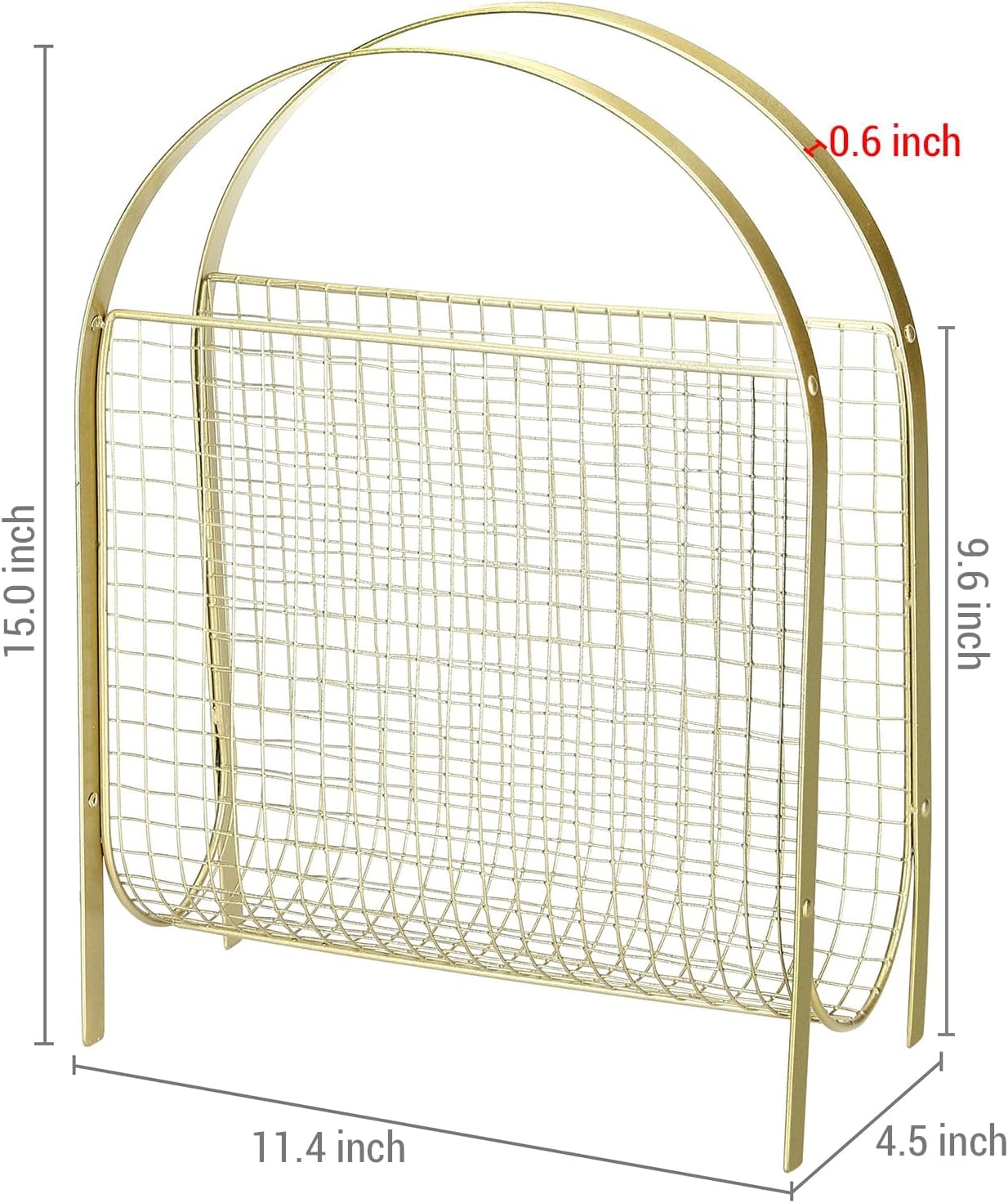 MyGift Mid Century Brass Tone Metal Mesh Magazine Rack Storage Basket | Freestanding Tabletop Organizer, Keeps Reading