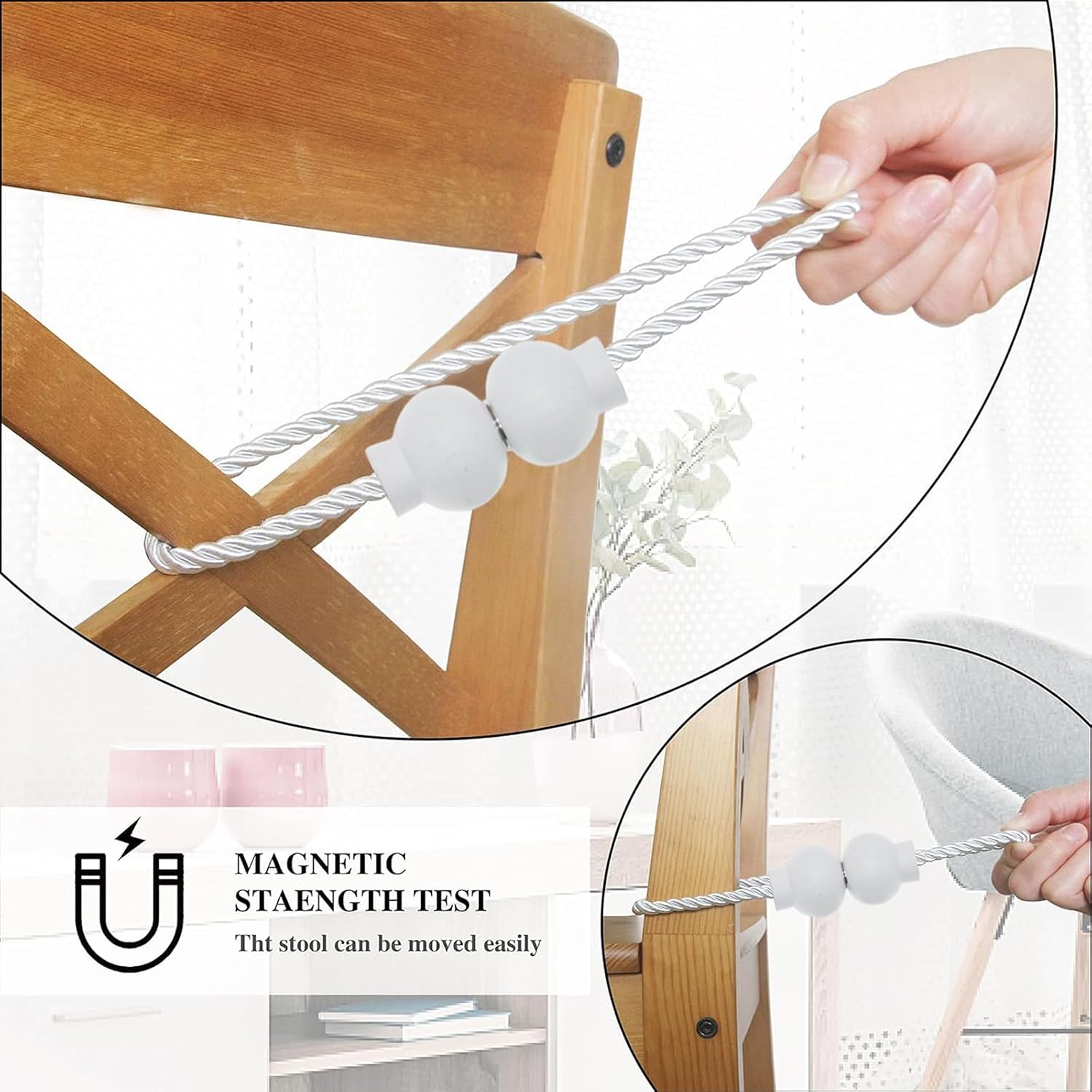 6Pcs Magnetic Curtain Tiebacks Modern Handmade Rope Curtain Tie Backs White | Decorative Drapes Weave Holdbacks for