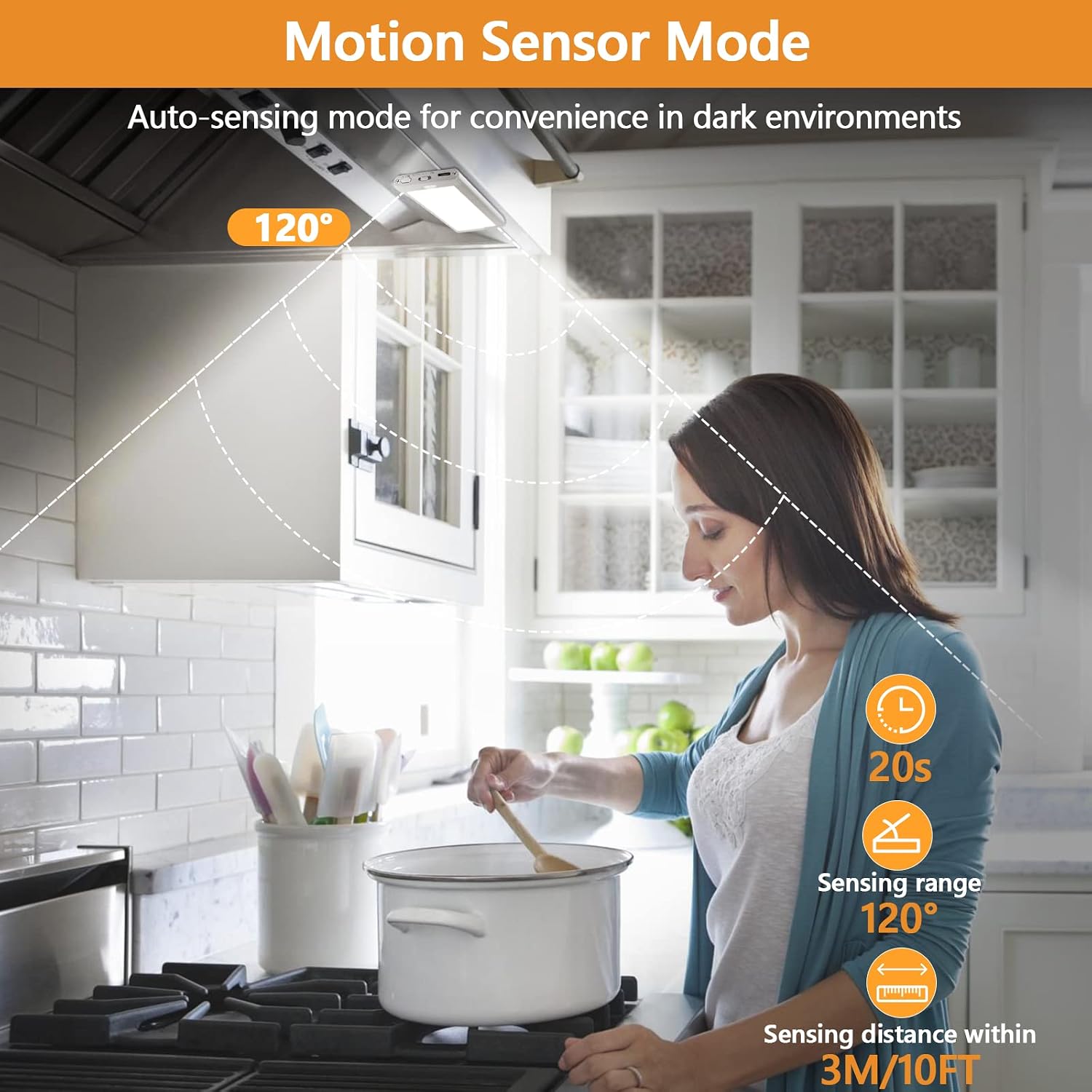 Under Cabinet Lights 2 Pack, 60 LED Dimmable Motion Sensor Light Indoor, Wireless USB Rechargeable with 3 Color Modes &