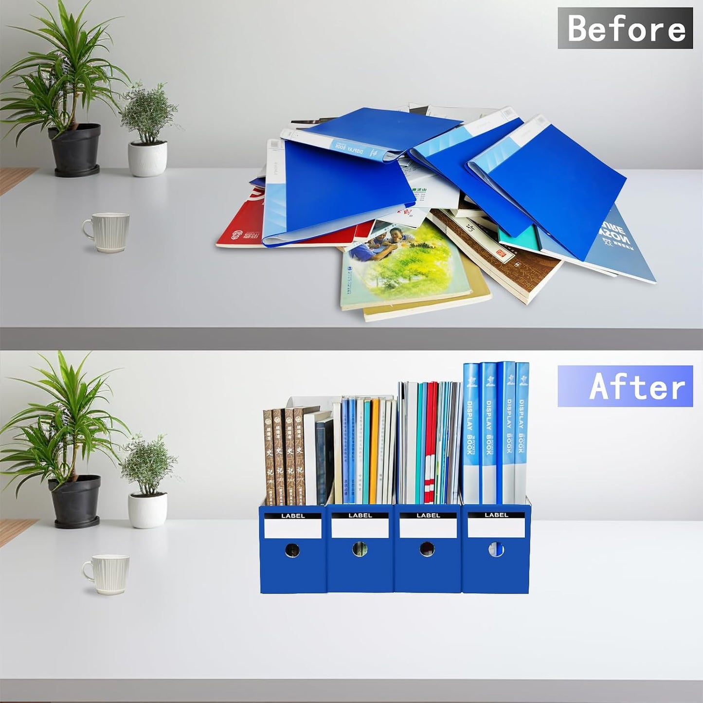 Limitliho 24 Pack Blue Cardboard Magazine File Holder for Desk or Shelves | 10.6”H×10.2”L×3.5”W Cardboard Magazine