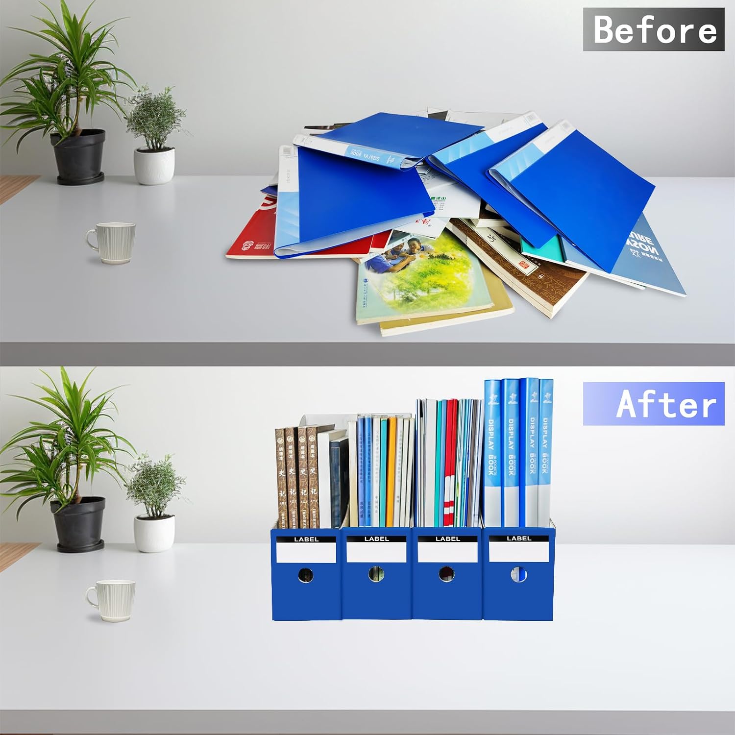 Limitliho 24 Pack Blue Cardboard Magazine File Holder for Desk or Shelves | 10.6”H×10.2”L×3.5”W Cardboard Magazine