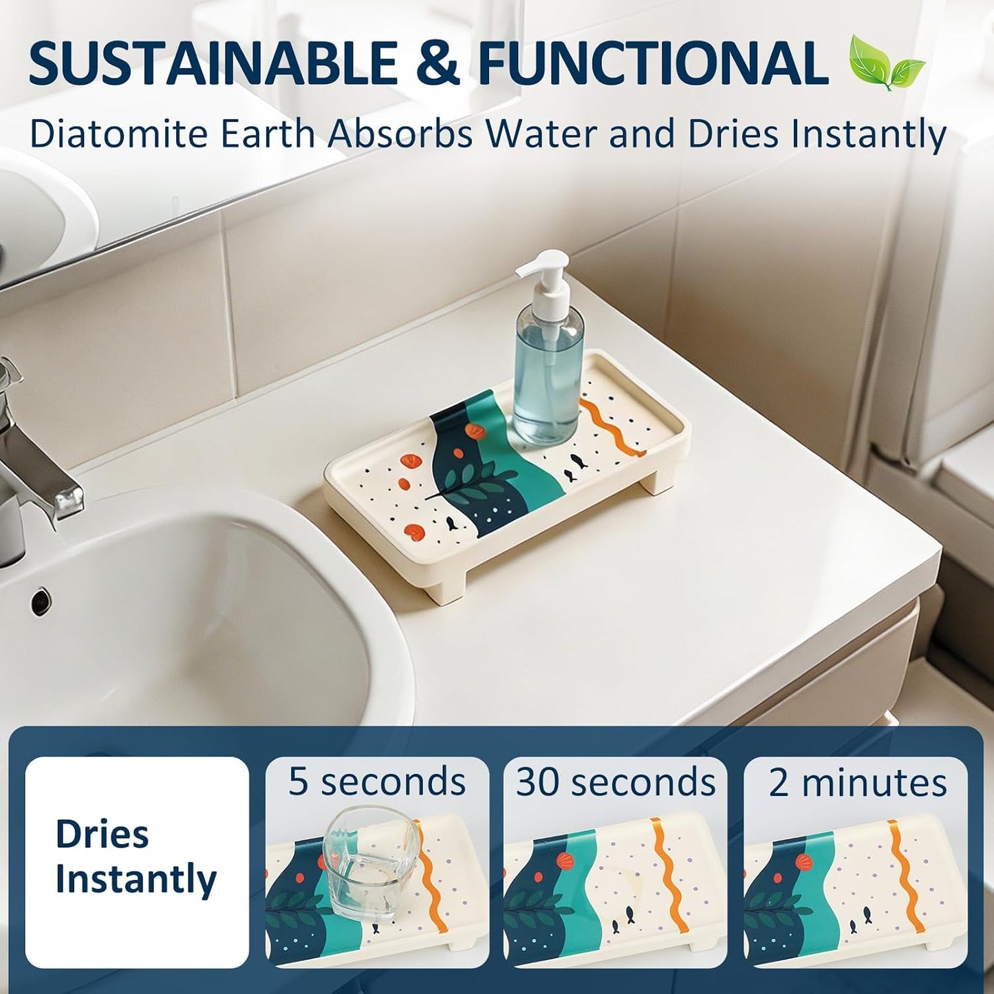 Water-Absorbing Diatomite Sink Tray " Quick-Dry Stone Vanity Riser for Soap / 10 x 4.5