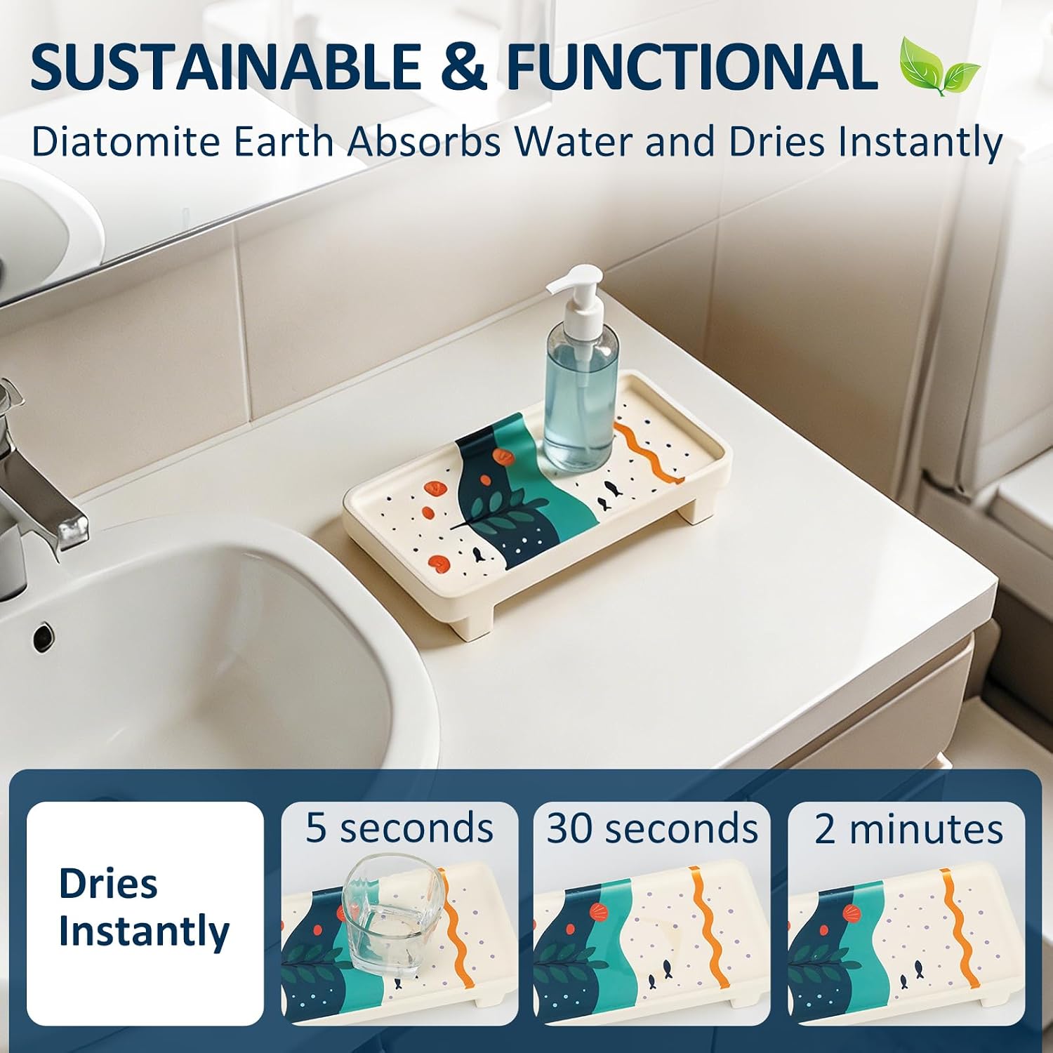 Water-Absorbing Diatomite Sink Tray " Quick-Dry Stone Vanity Riser for Soap / 10 x 4.5