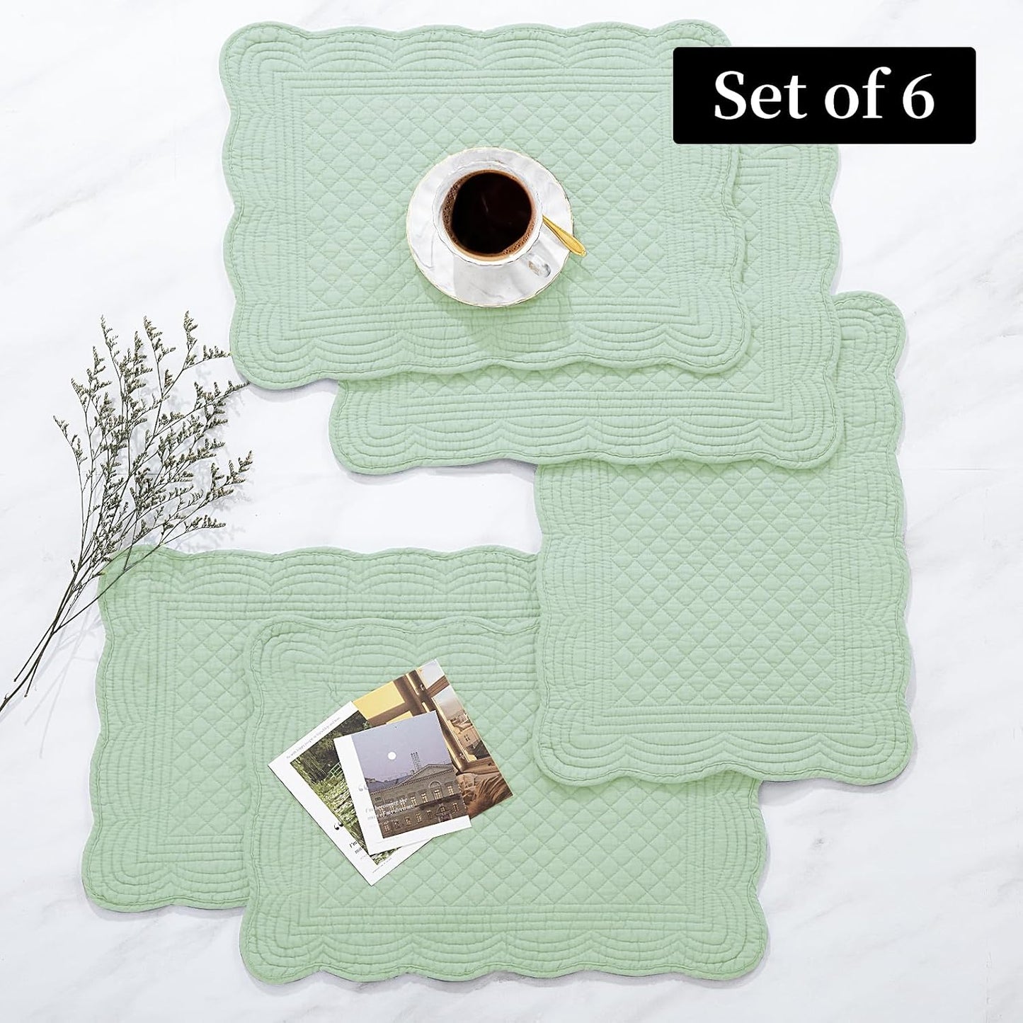 HOMBYS Quilted Placemats Set of 6 Washable-13x18 inches Rectangular Placemats for Kitchen Table-100% Cotton Fabric