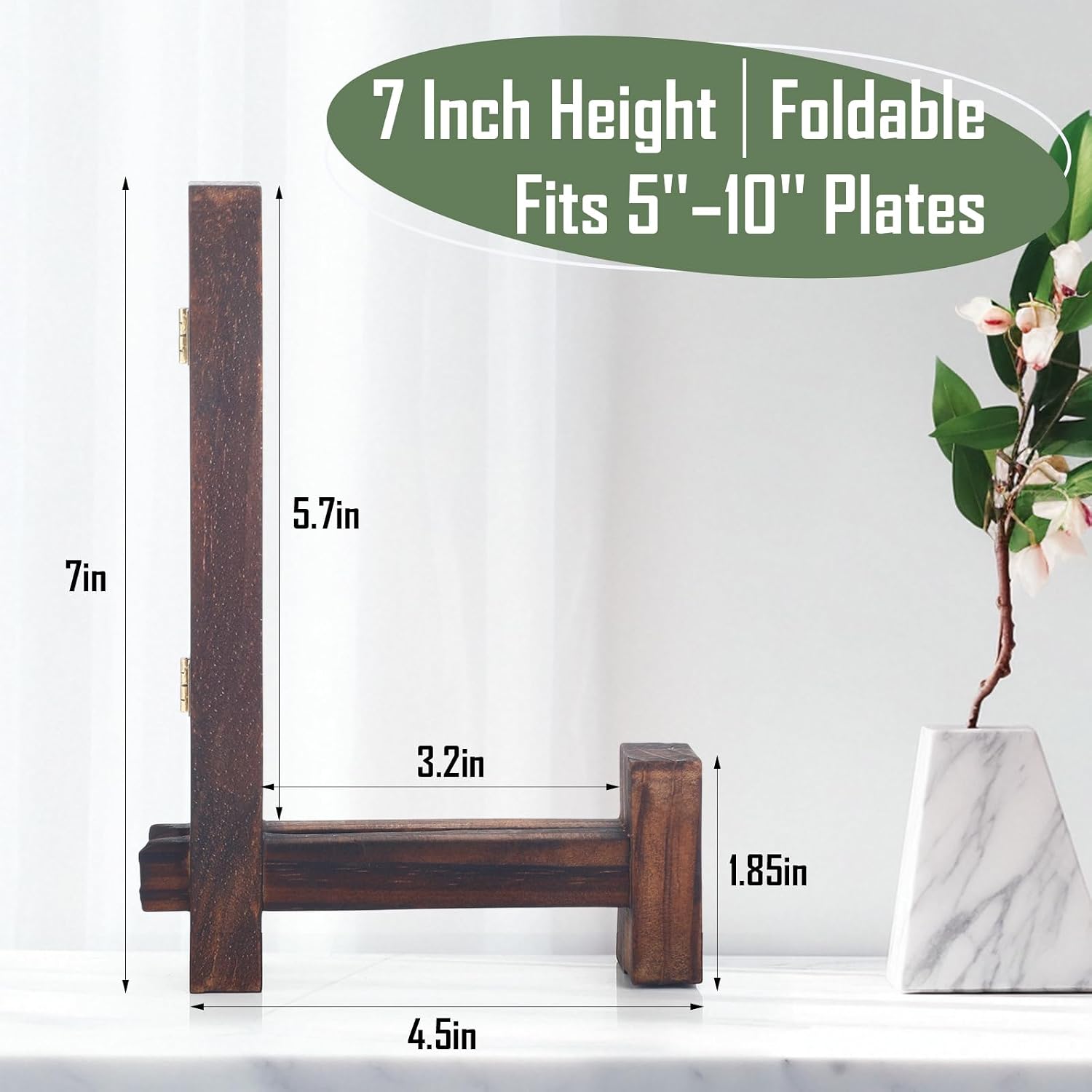 Plate Stands for Display Wooden Folding Plate Holders Rustic Solid Wood Easel / 7 Inch / Set of 3