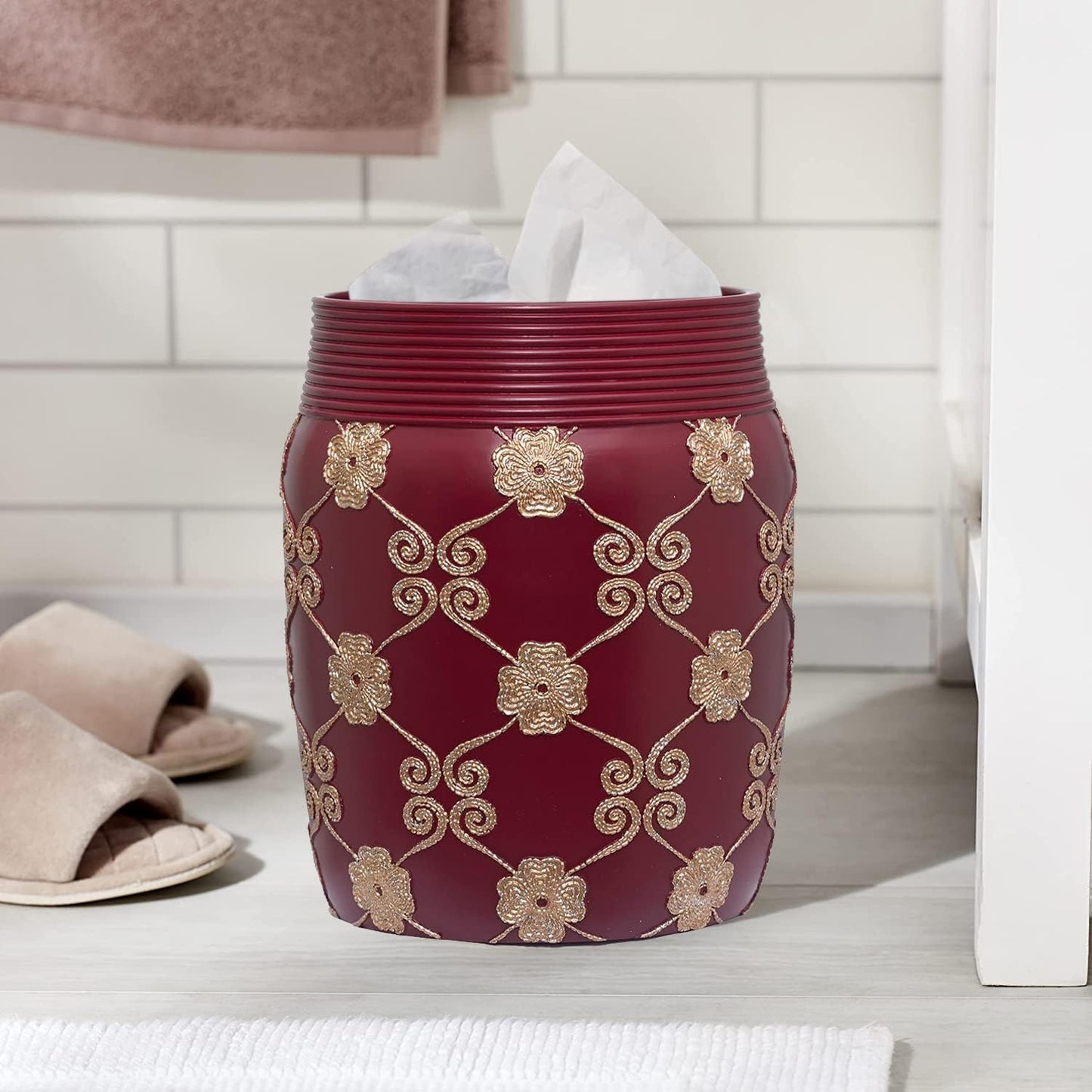 Zahari Home 2pc Elegant Rose Luxury Bathroom Accessories Set Modern Shower Basket & Tissue Box Classic Luxury
