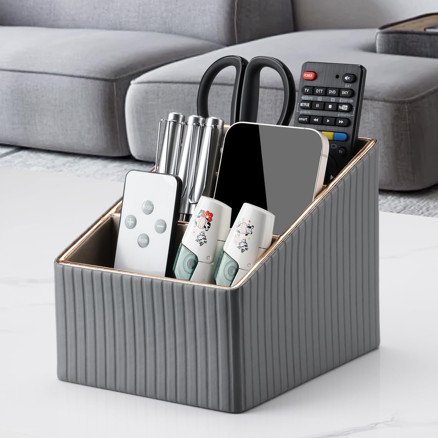 3 Slot PU Leather Remote Controller Holder / Gray