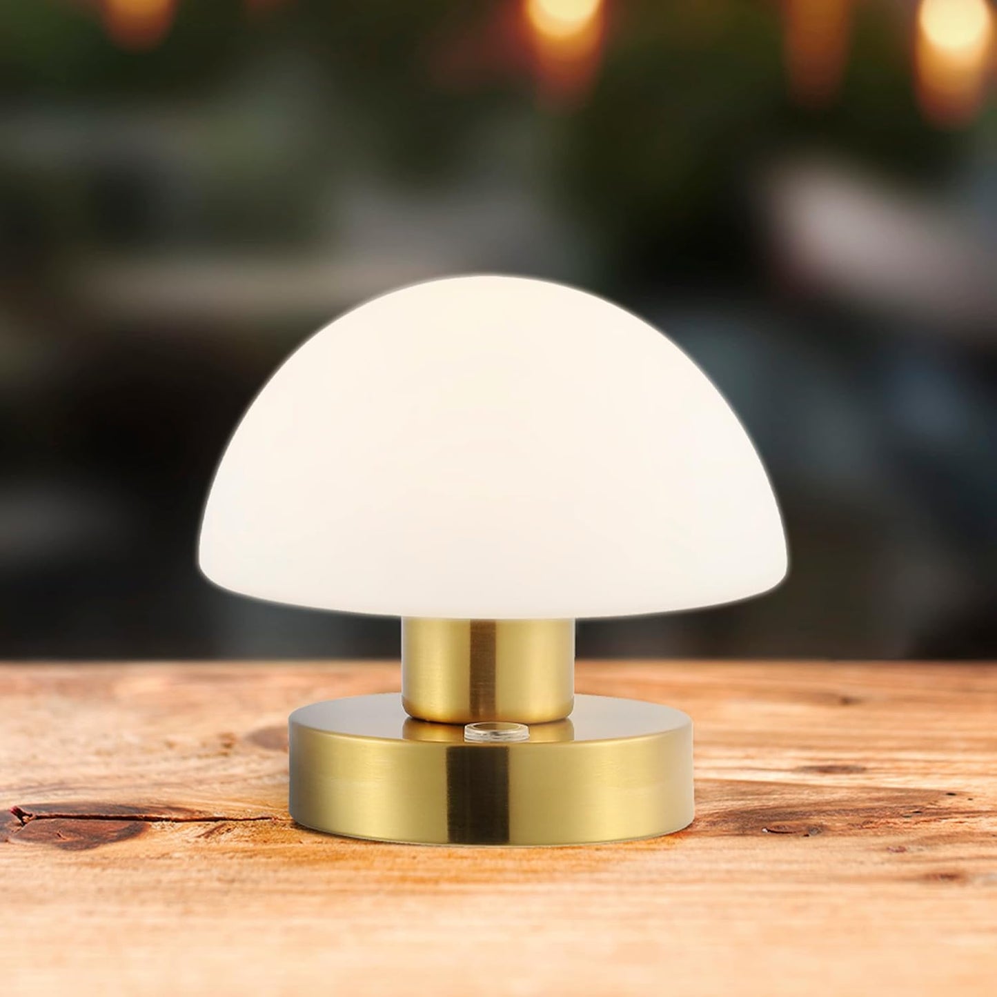 JONATHAN Y Zoe 5.75" Rechargeable Metal LED Lamp, Brass Gold/White | Cordless Portable Battery Operated, Mushroom