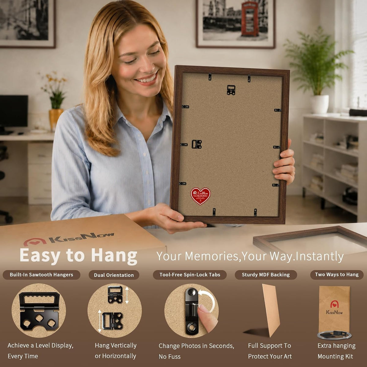 12x16 Picture Frame 4 Pack, Brown Solid Wood, Gallery Wall Hanging | Thick & Wide Border, HD Tempered Glass, Vertical