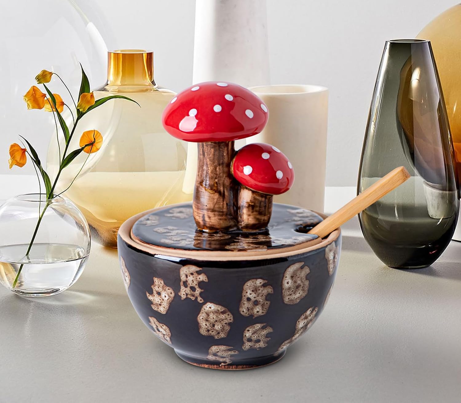Ceramic Mushroom Salt Cellar / Brown