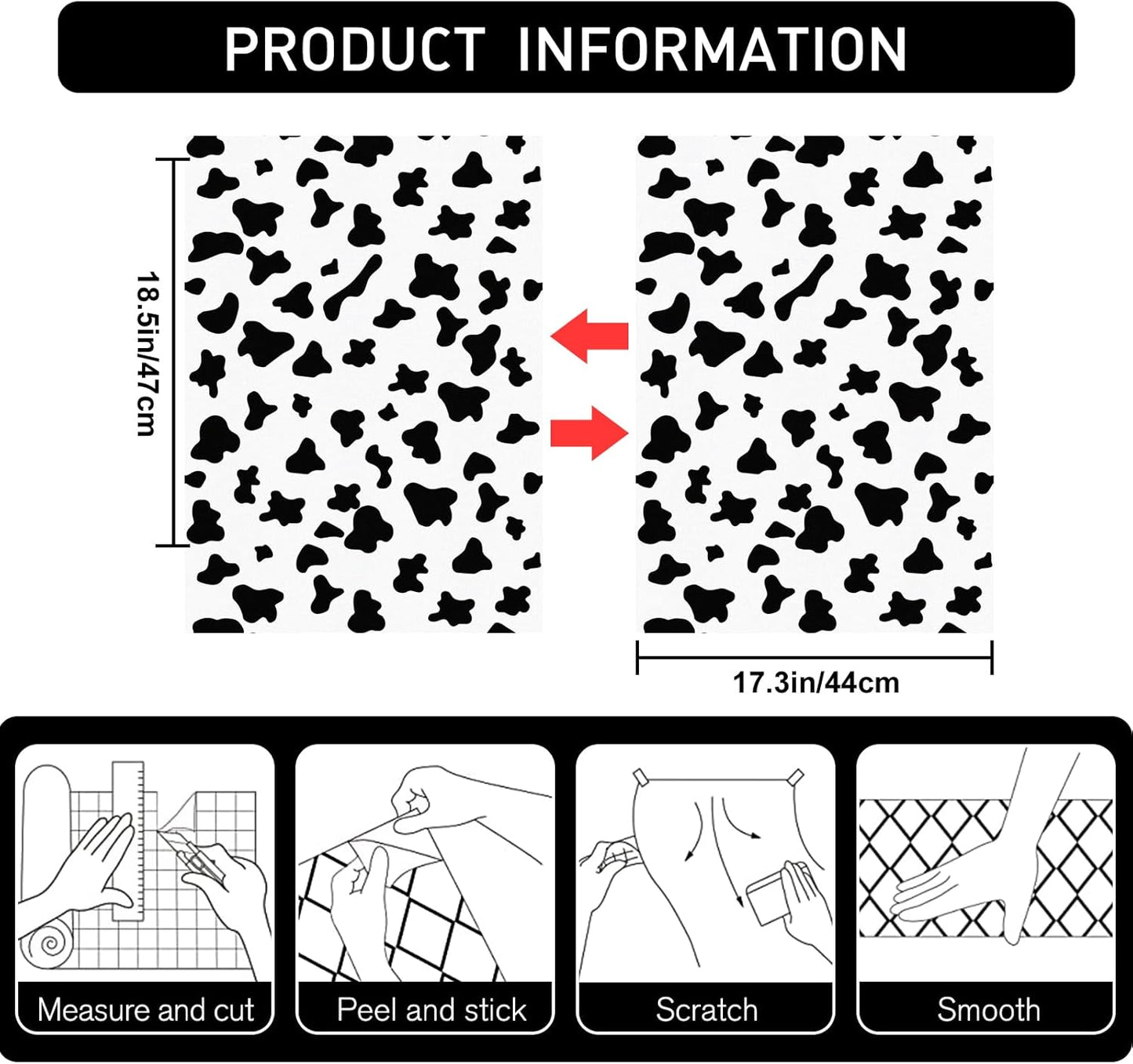Black and White Spots Contact Paper Printed Peel and Stick / Black/white Cow / Cow / 17.3 x 480