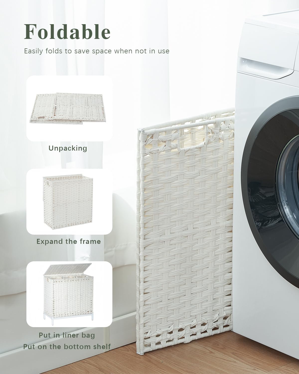 112 L Handwoven Rattan Wicker Laundry Basket / Cloud White / 112 L - 29.6 Gal