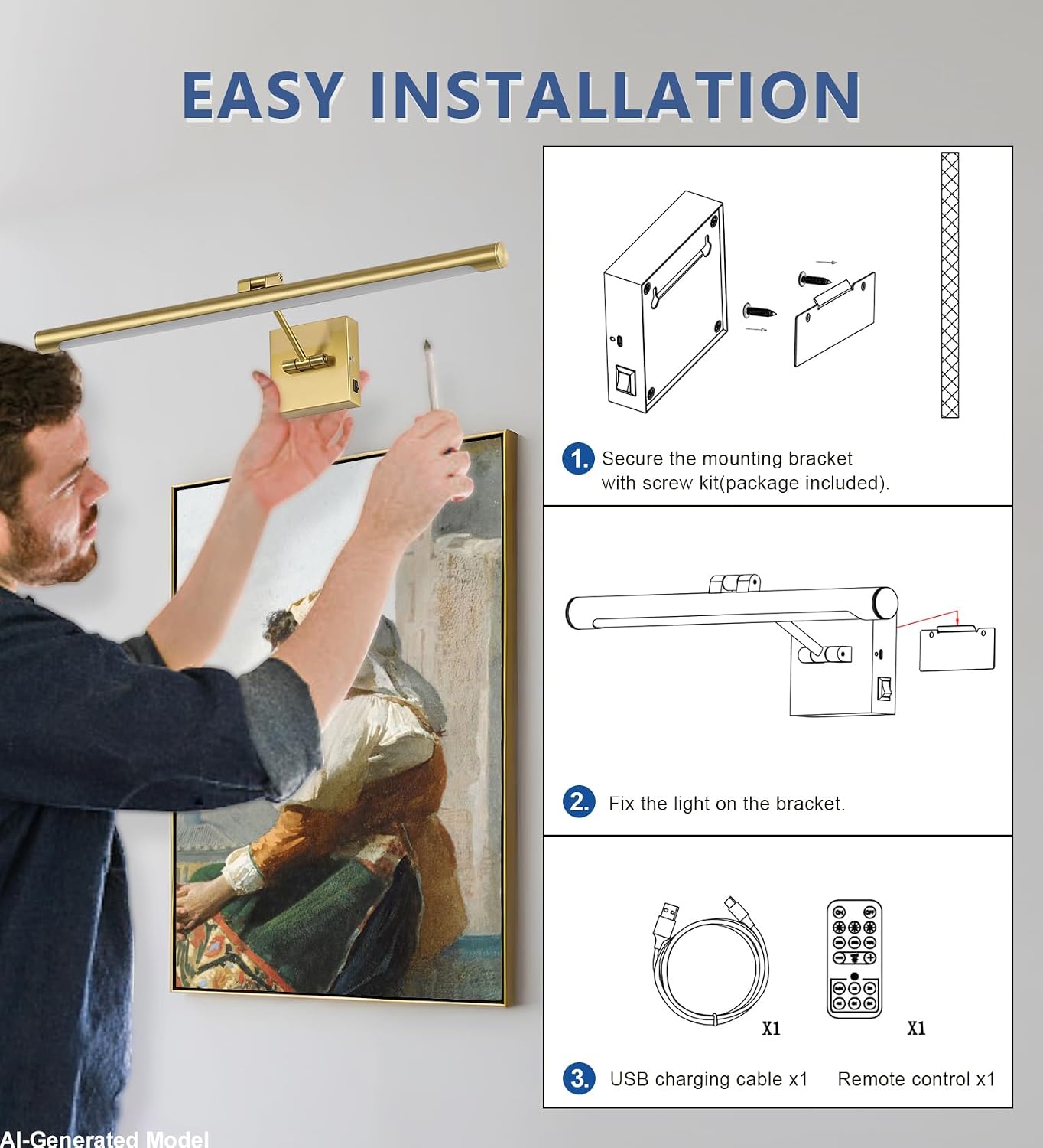 Joosenhouse Battery Operated Picture Lights for Wall Rechargeable Art Lighting for Paintings Wireless Gallery Lights