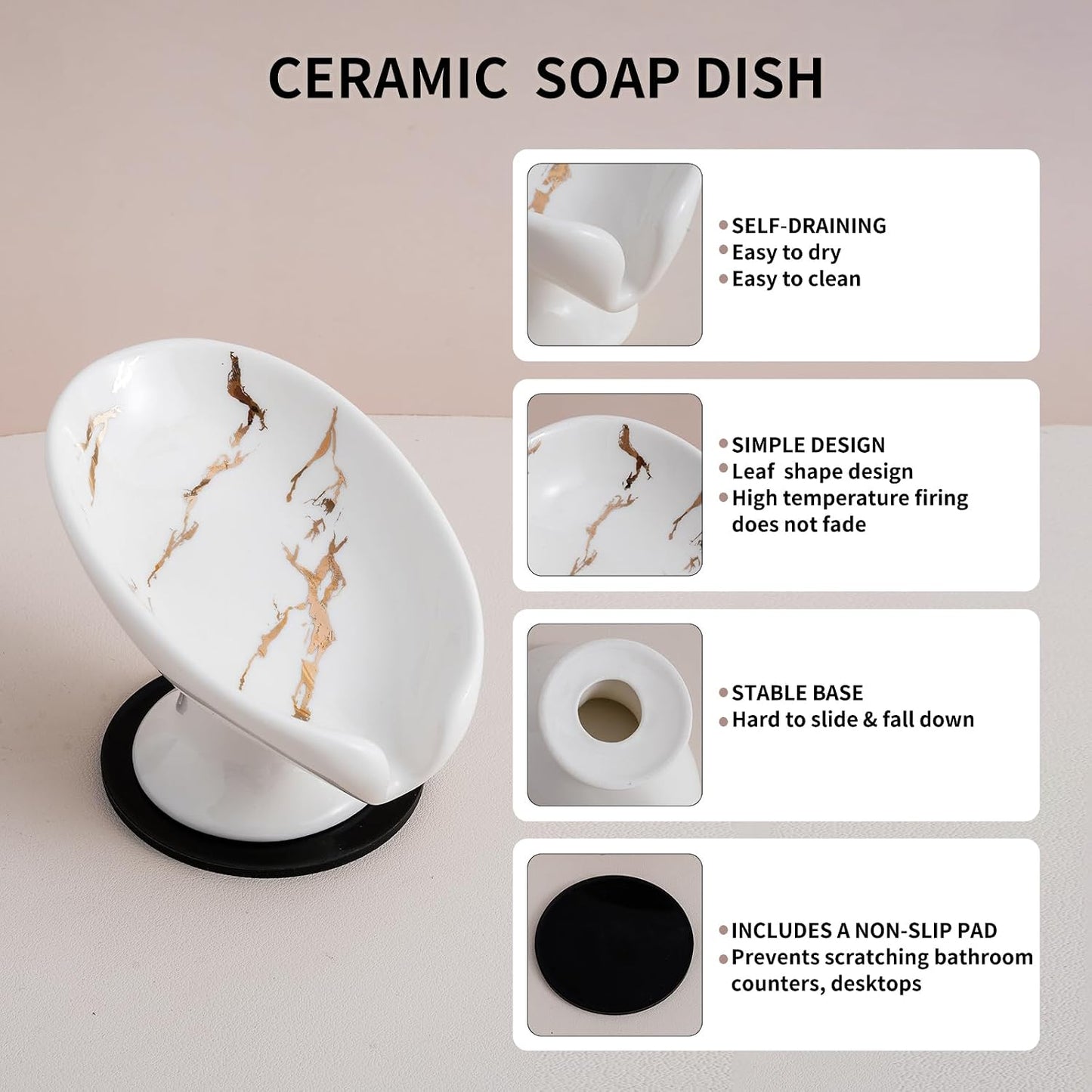 Soap Holder Self Draining Leaf Shape Soap Dishes / Small Size-marble White