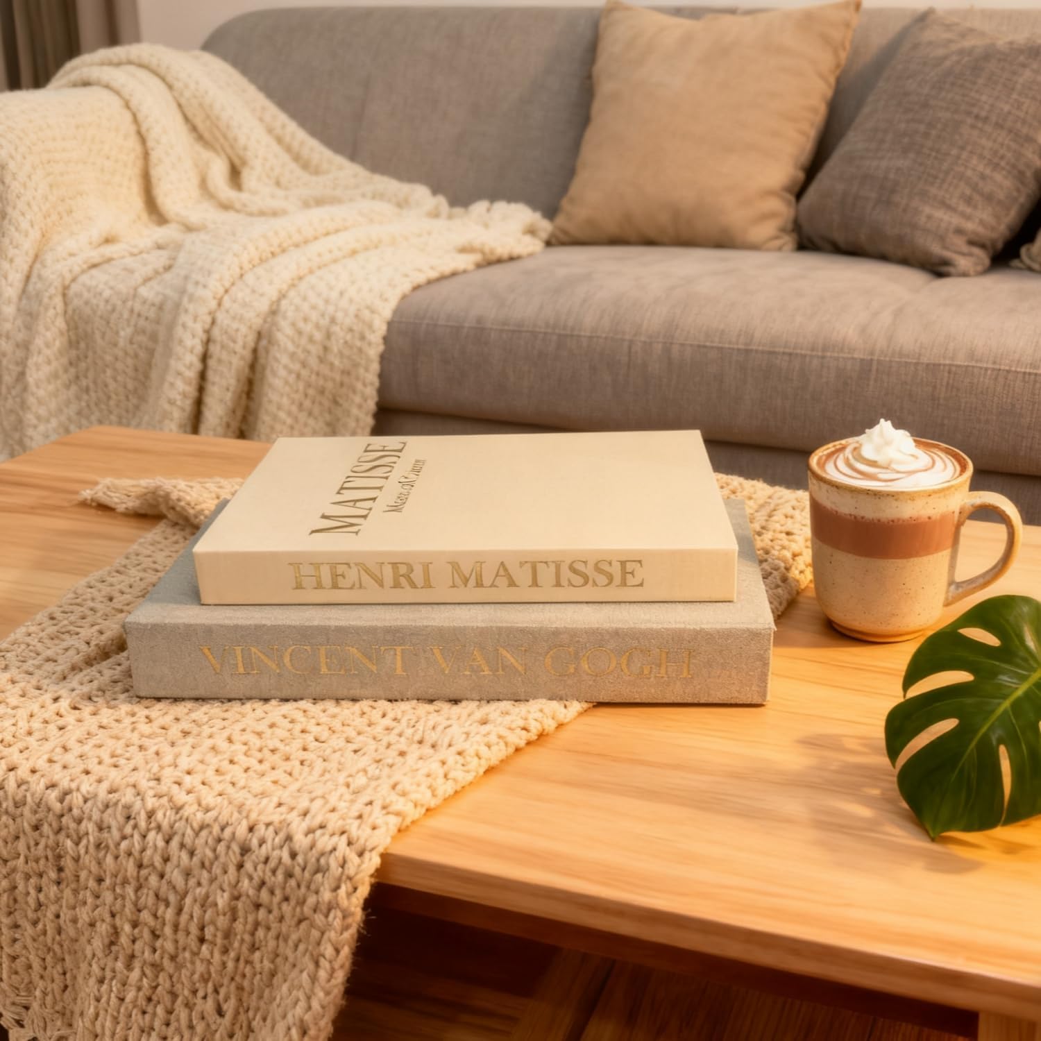 Linen Decorative Books Set / Gold / Set of 2