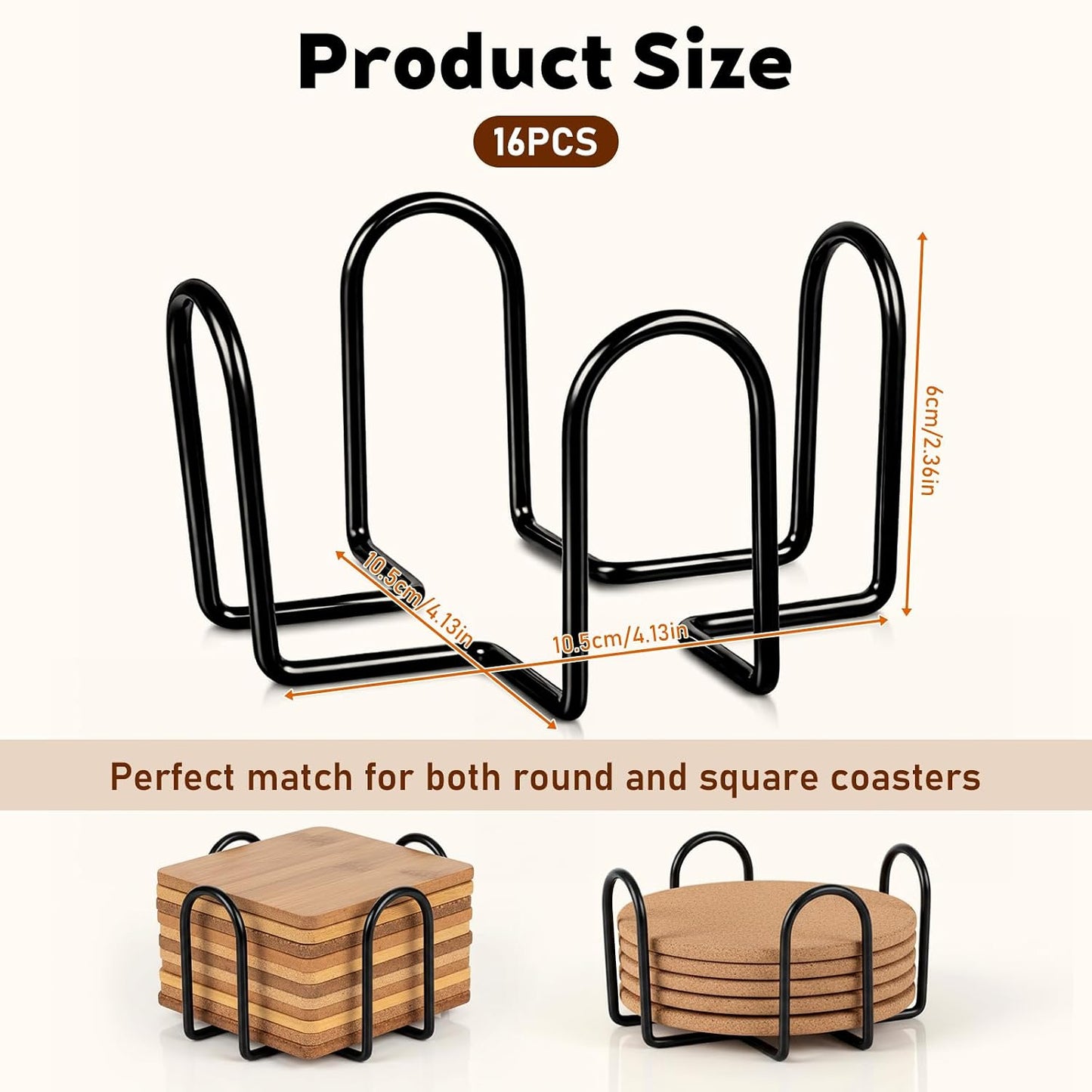 Metal Coaster Holder / Black / 4 Inch / Set of 16