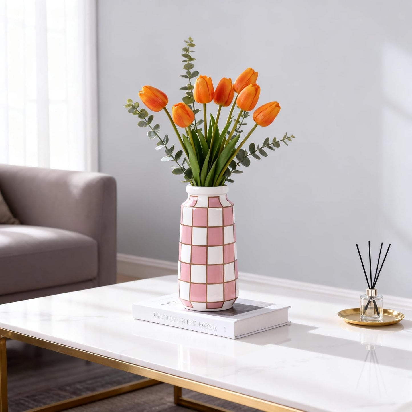 Black and White Ceramic Vase / Pink
